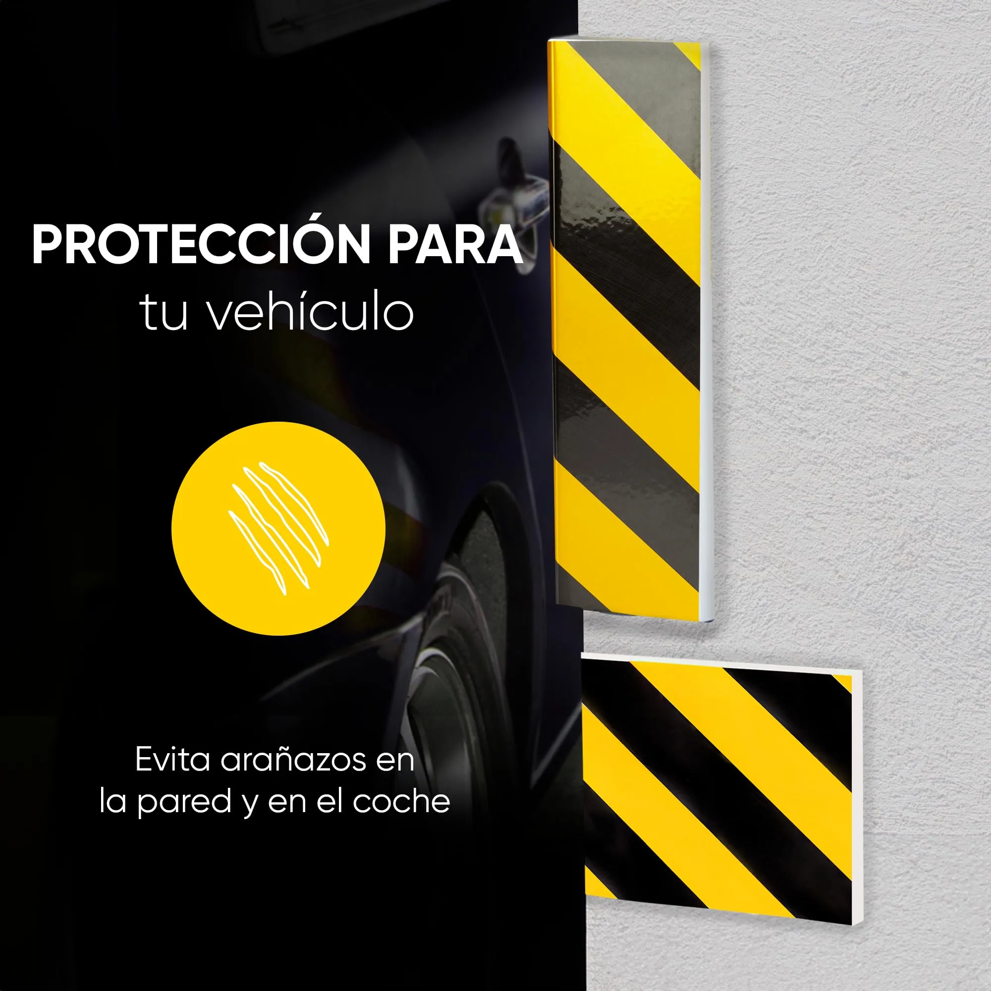 NURADA Paracolpi Garage Protezione Portiere Auto, Pack 5, Giallo (2 unità 40x20x2cm + 2 unità 20x20x2cm) - immagine 2