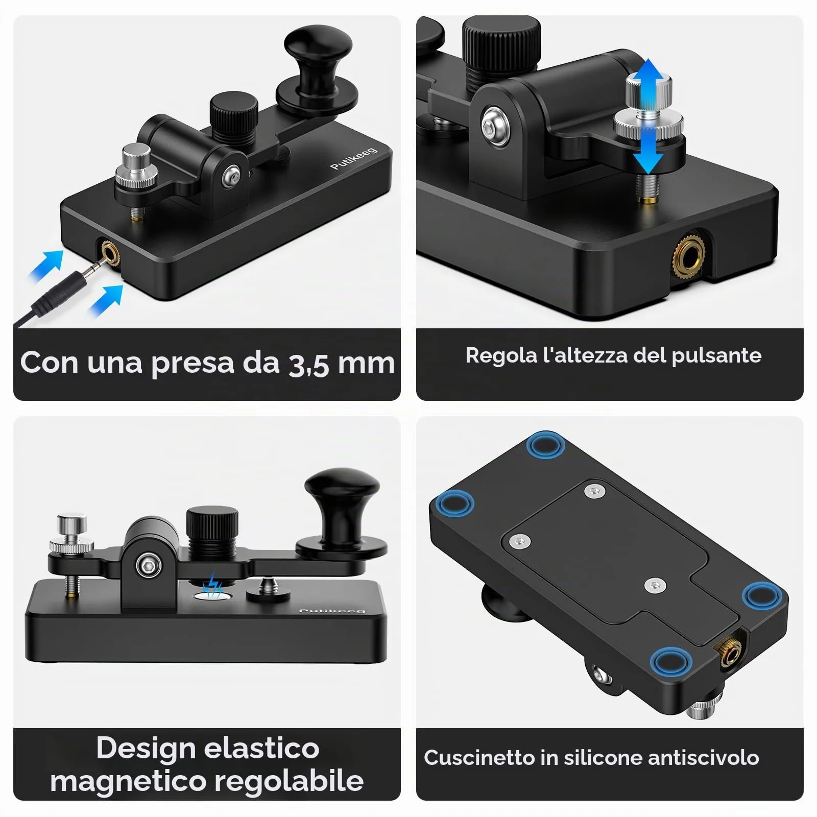 Putikeeg Chiave Morse Automatico CW Paddle Keyer in Lega di Alluminio, 9,5×4,7×4,3cm - immagine 4