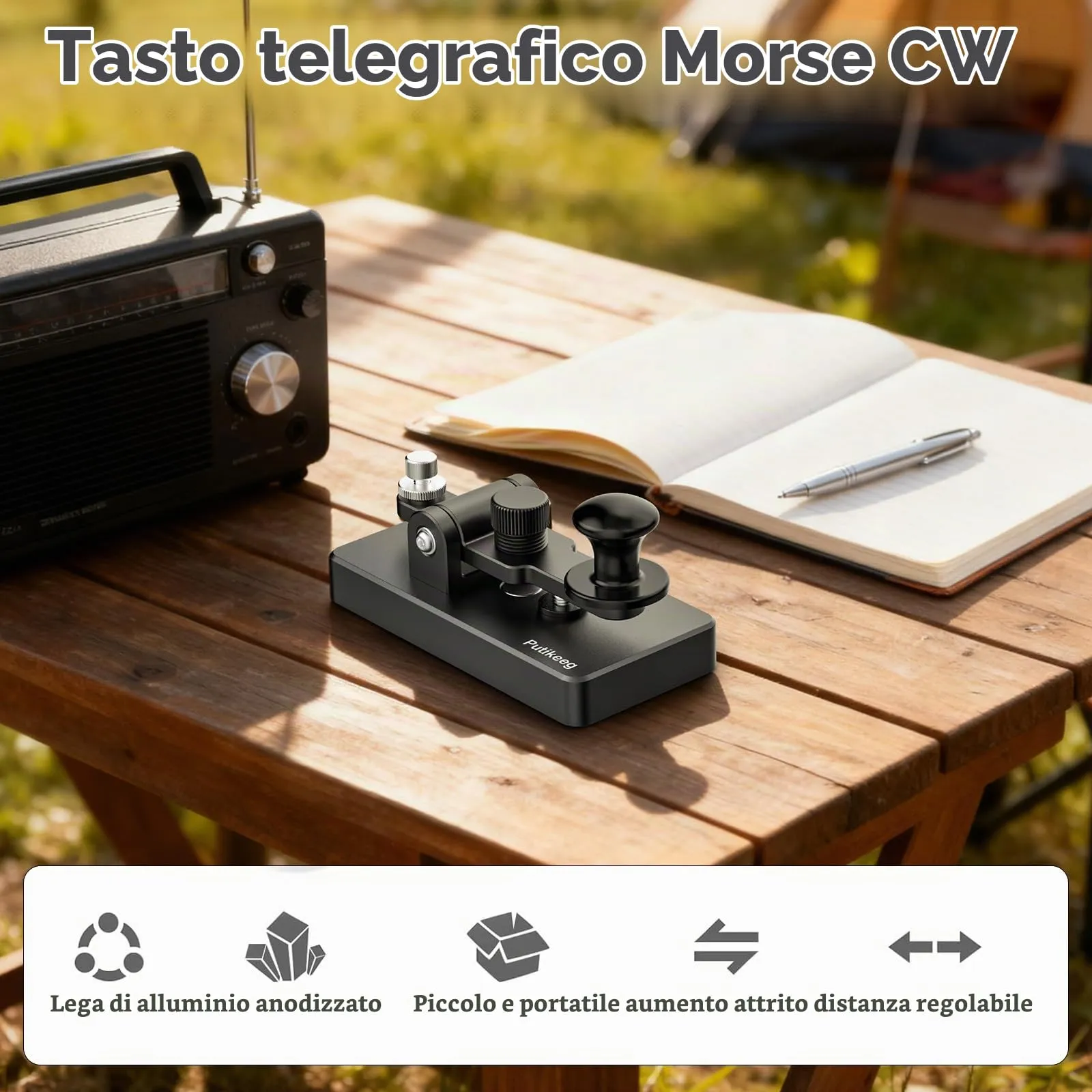 Putikeeg Chiave Morse Automatico CW Paddle Keyer in Lega di Alluminio, 9,5×4,7×4,3cm - immagine 5