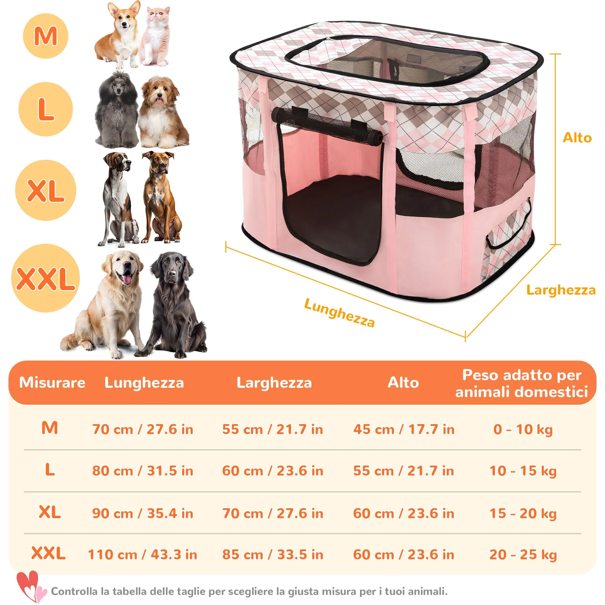 ALLSOPETS Recinto per Cani da Interno Pieghevole, Quadri Rosa, XXL - immagine 6