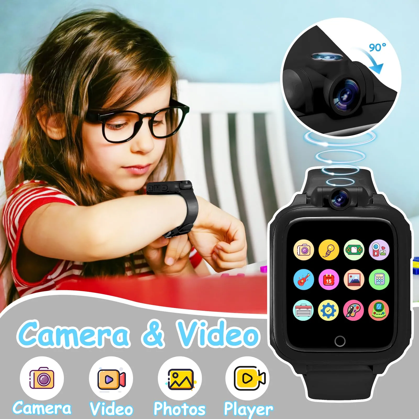 Diswoe Smartwatch per Bambini, 26 Giochi, Contapassi, Calorie, Nero - immagine 2