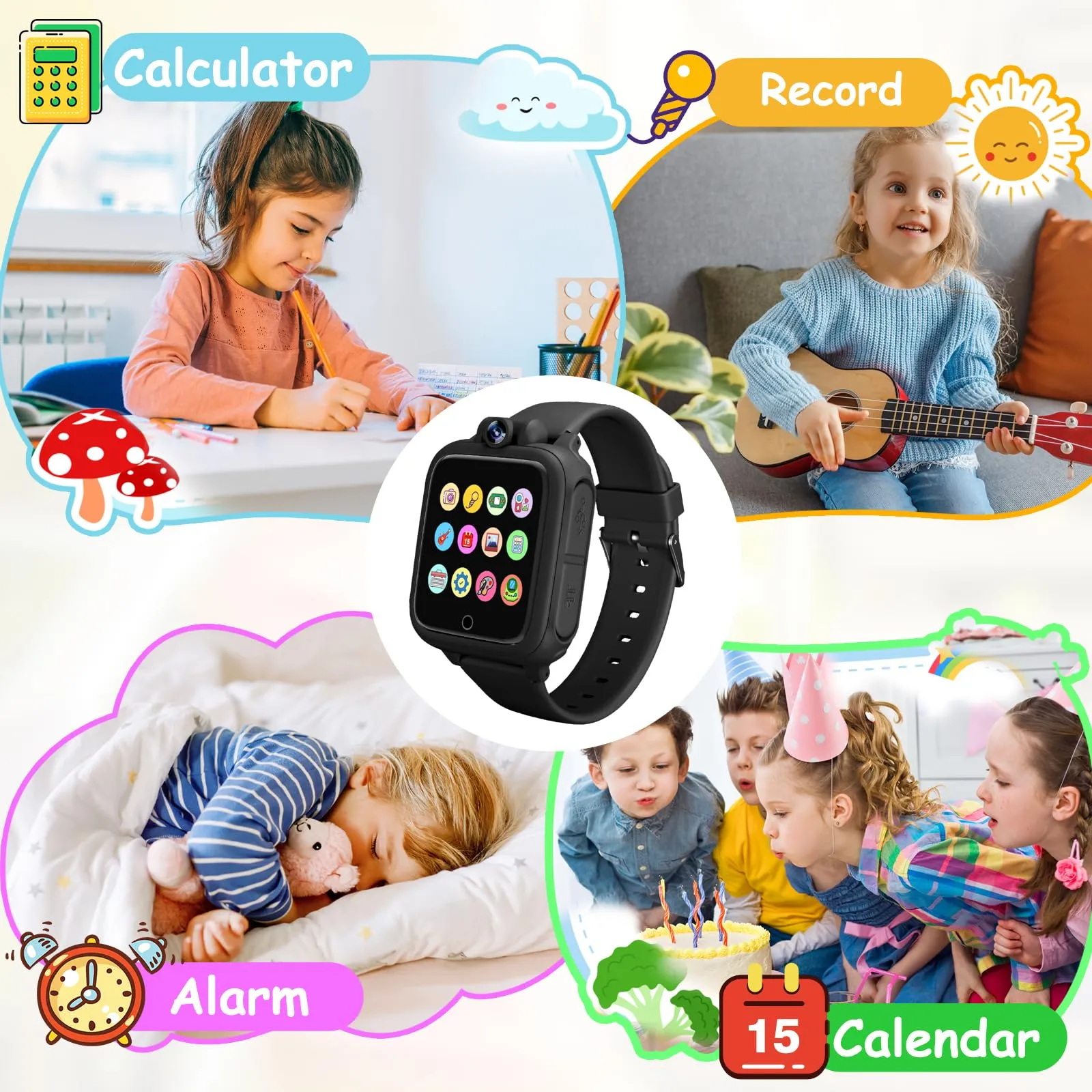 Diswoe Smartwatch per Bambini, 26 Giochi, Contapassi, Calorie, Nero - immagine 4