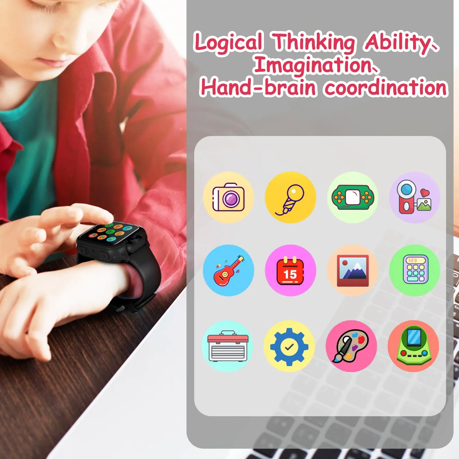 Diswoe Smartwatch per Bambini, 26 Giochi, Contapassi, Calorie, Nero - immagine 5