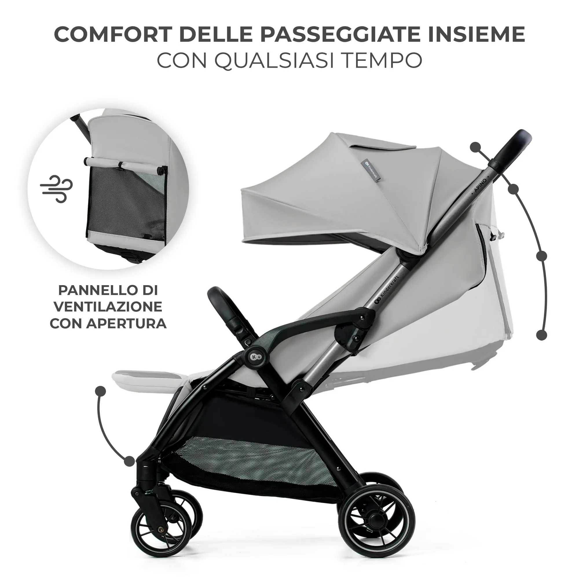 Kinderkraft Apino Passeggino Leggero con Chiusura Automatica, Grigio - immagine 7