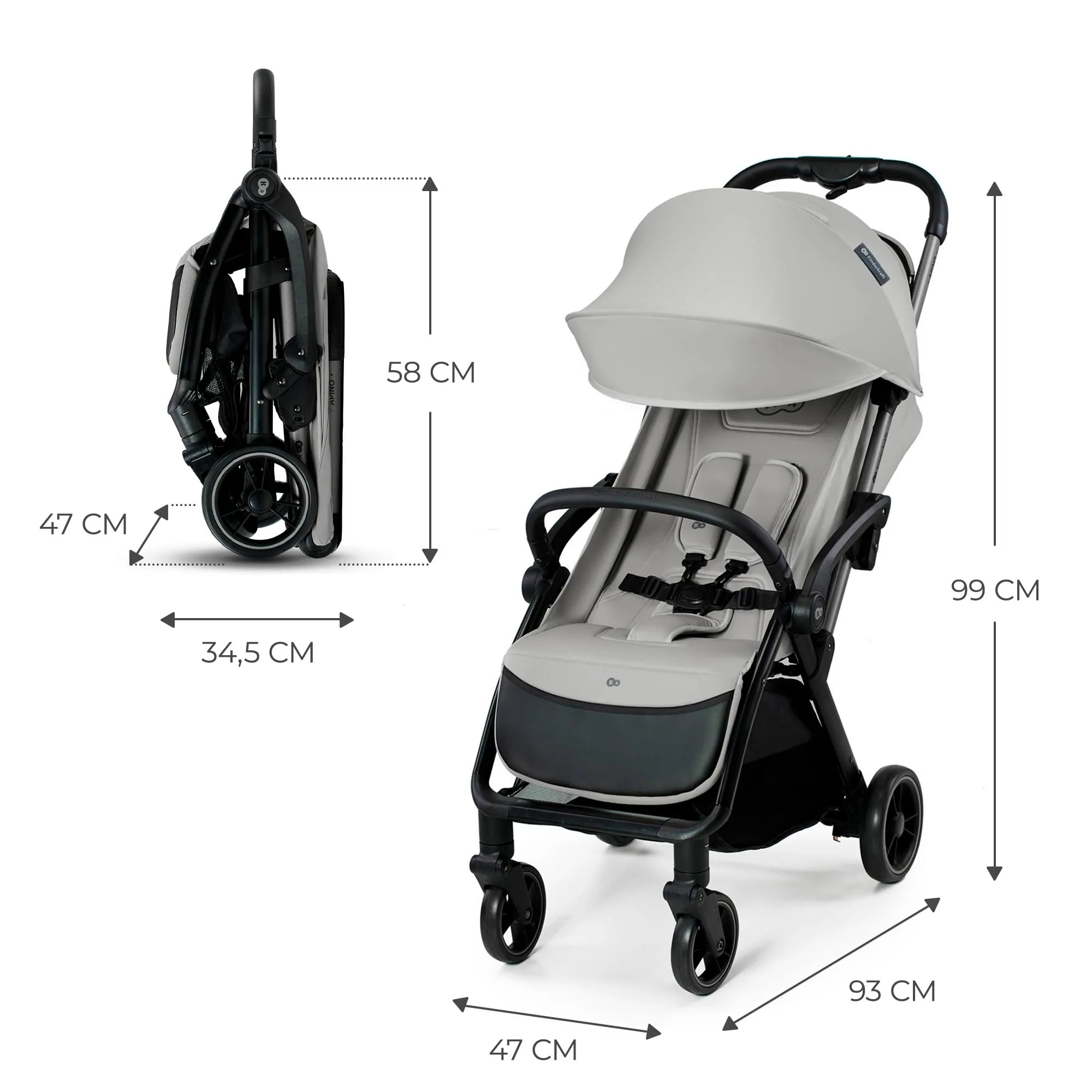 Kinderkraft Apino Passeggino Leggero con Chiusura Automatica, Grigio - immagine 9