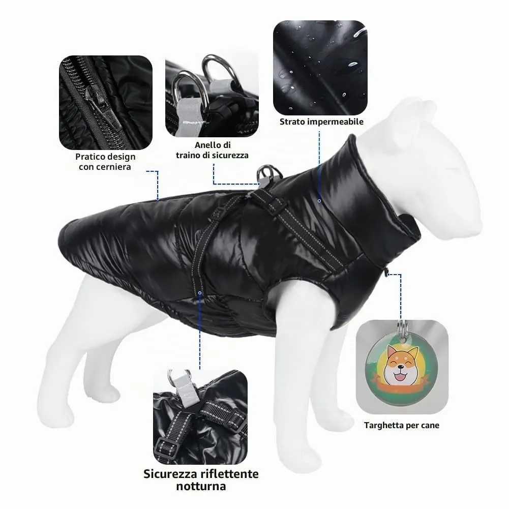DoggieKit Cappotto Impermeabile e Riflettente per Cani e Gatti, Giacca in Cotone per Inverno, Taglia XXL, Nero - immagine 3