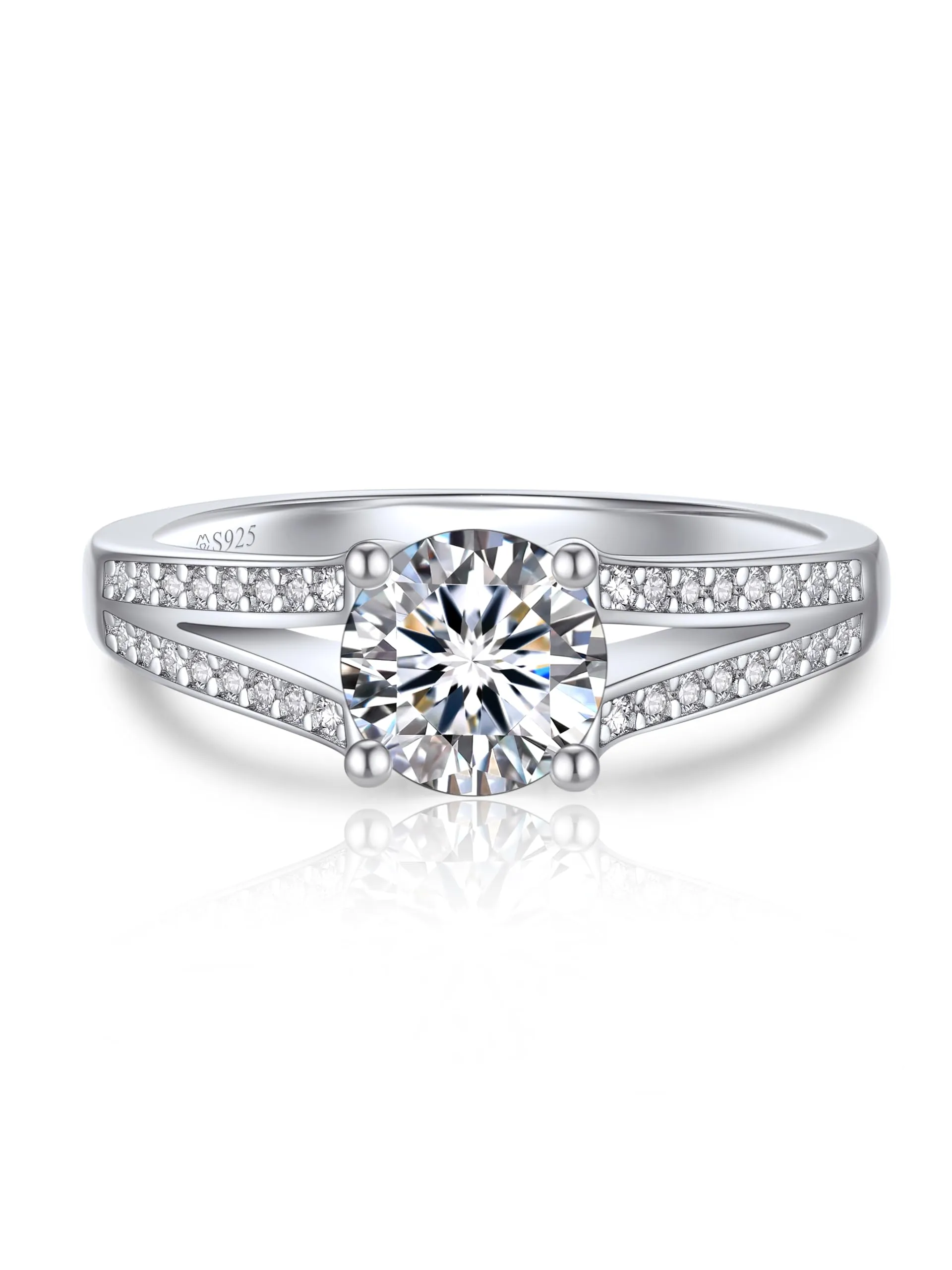 MomentWish Anello in Argento 925 con Moissanite 1ct, Taglia 60 - immagine 1
