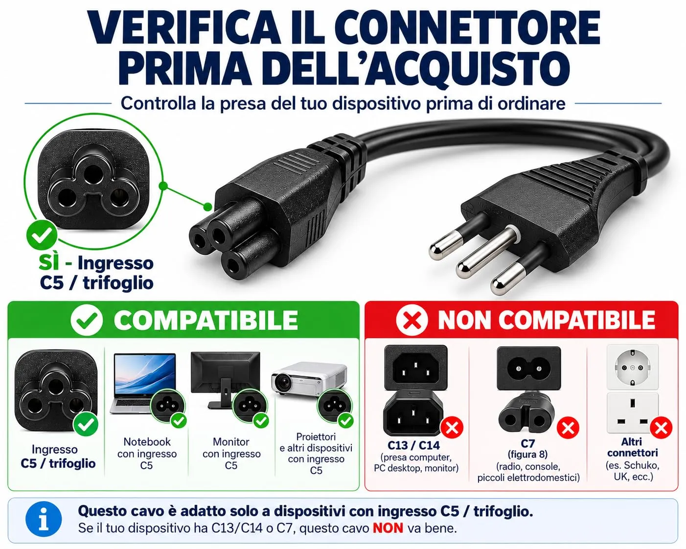 Prometeo Electronics Cavo Alimentazione Notebook 1,8m IEC C5 Trifoglio Spina Italiana 3 Poli 10A 250V IMQ - immagine 2