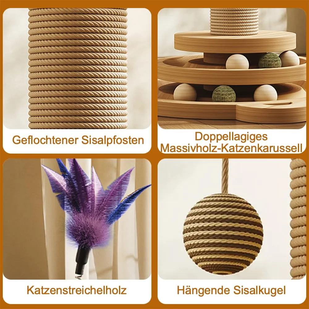 Accmuzzy Tiragraffi per Gatti 4-in-1 in Legno e Sisal, Centro di Attività con Palline di Erba Gatta, 29 x 46 cm - immagine 4