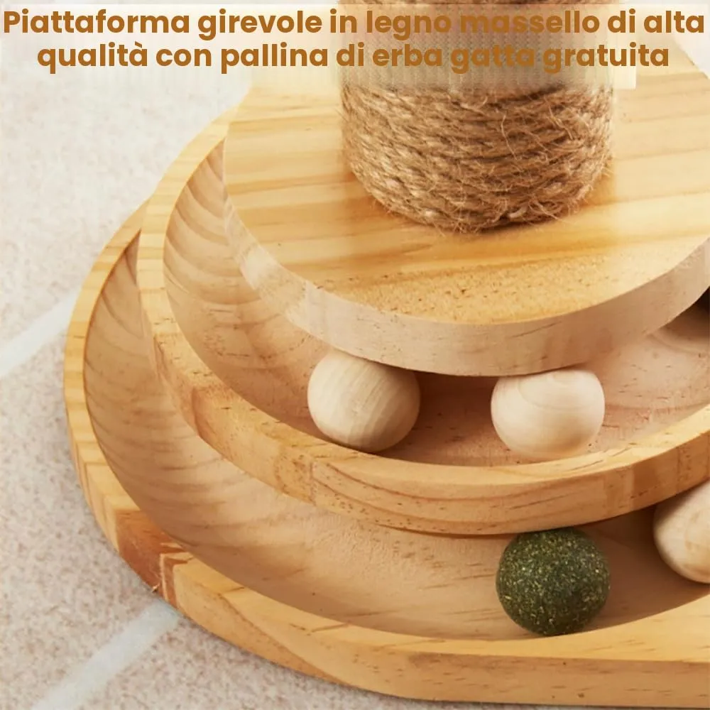 Accmuzzy Tiragraffi per Gatti 4-in-1 in Legno e Sisal, Centro di Attività con Palline di Erba Gatta, 29 x 46 cm - immagine 5