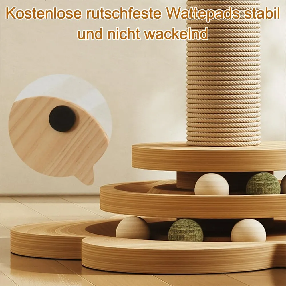 Accmuzzy Tiragraffi per Gatti 4-in-1 in Legno e Sisal, Centro di Attività con Palline di Erba Gatta, 29 x 46 cm - immagine 6