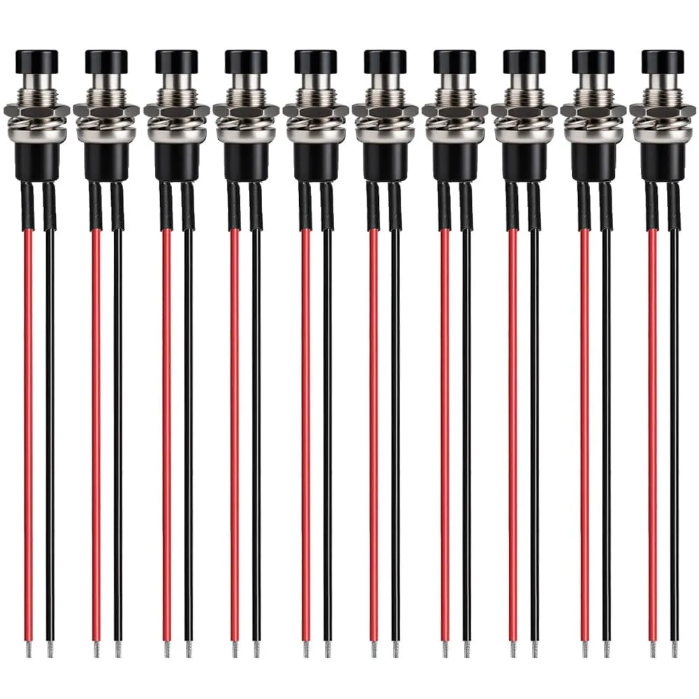 Gebildet 10 Mini Pulsanti Momentanei Pre-cablati SPST NO/NC 2 Pin, 3V-230V 1A, Nero - immagine 1