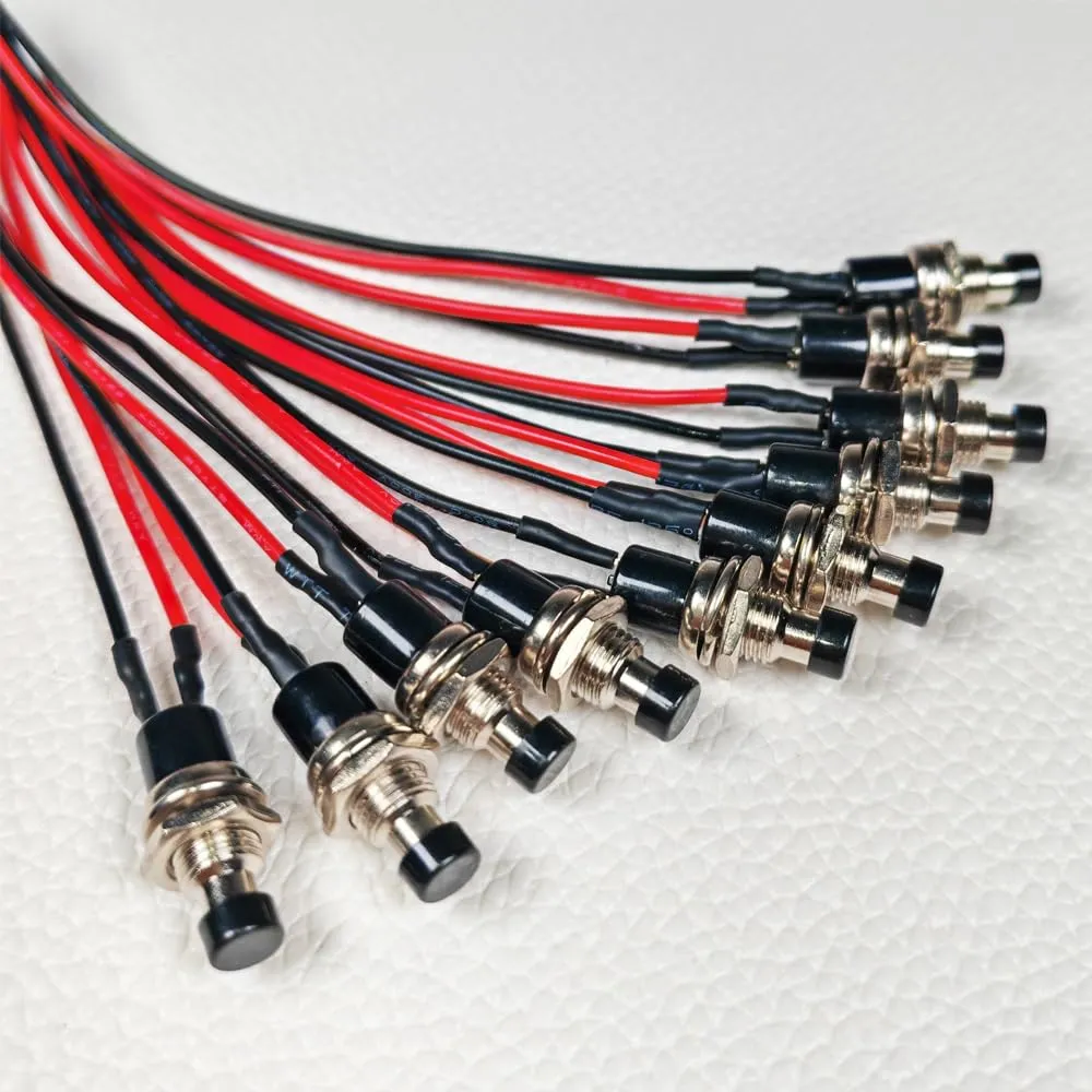 Gebildet 10 Mini Pulsanti Momentanei Pre-cablati SPST NO/NC 2 Pin, 3V-230V 1A, Nero - immagine 2