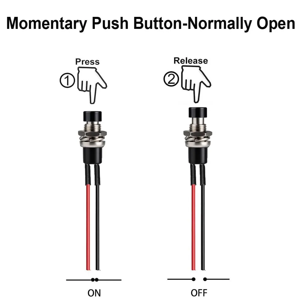 Gebildet 10 Mini Pulsanti Momentanei Pre-cablati SPST NO/NC 2 Pin, 3V-230V 1A, Nero - immagine 3