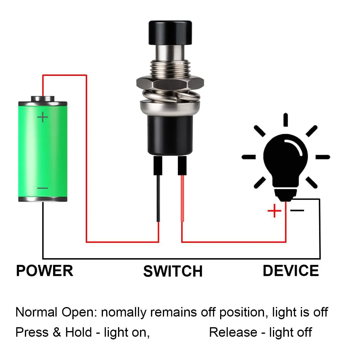 Gebildet 10 Mini Pulsanti Momentanei Pre-cablati SPST NO/NC 2 Pin, 3V-230V 1A, Nero - immagine 5