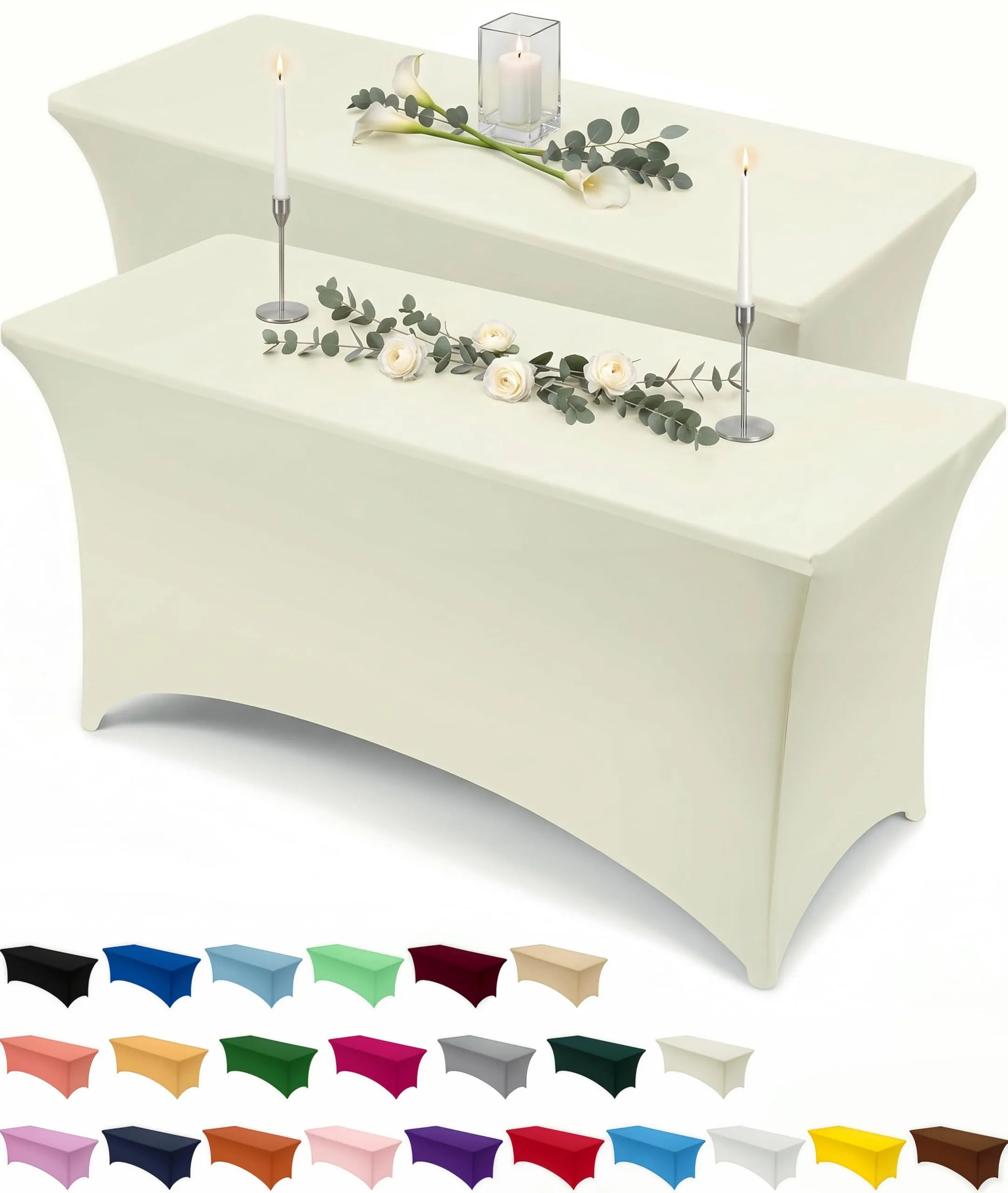 Utopia Kitchen Tovaglia Estensibile in Poliestere e Spandex, 244 cm, Avorio (Confezione da 2) - immagine 1