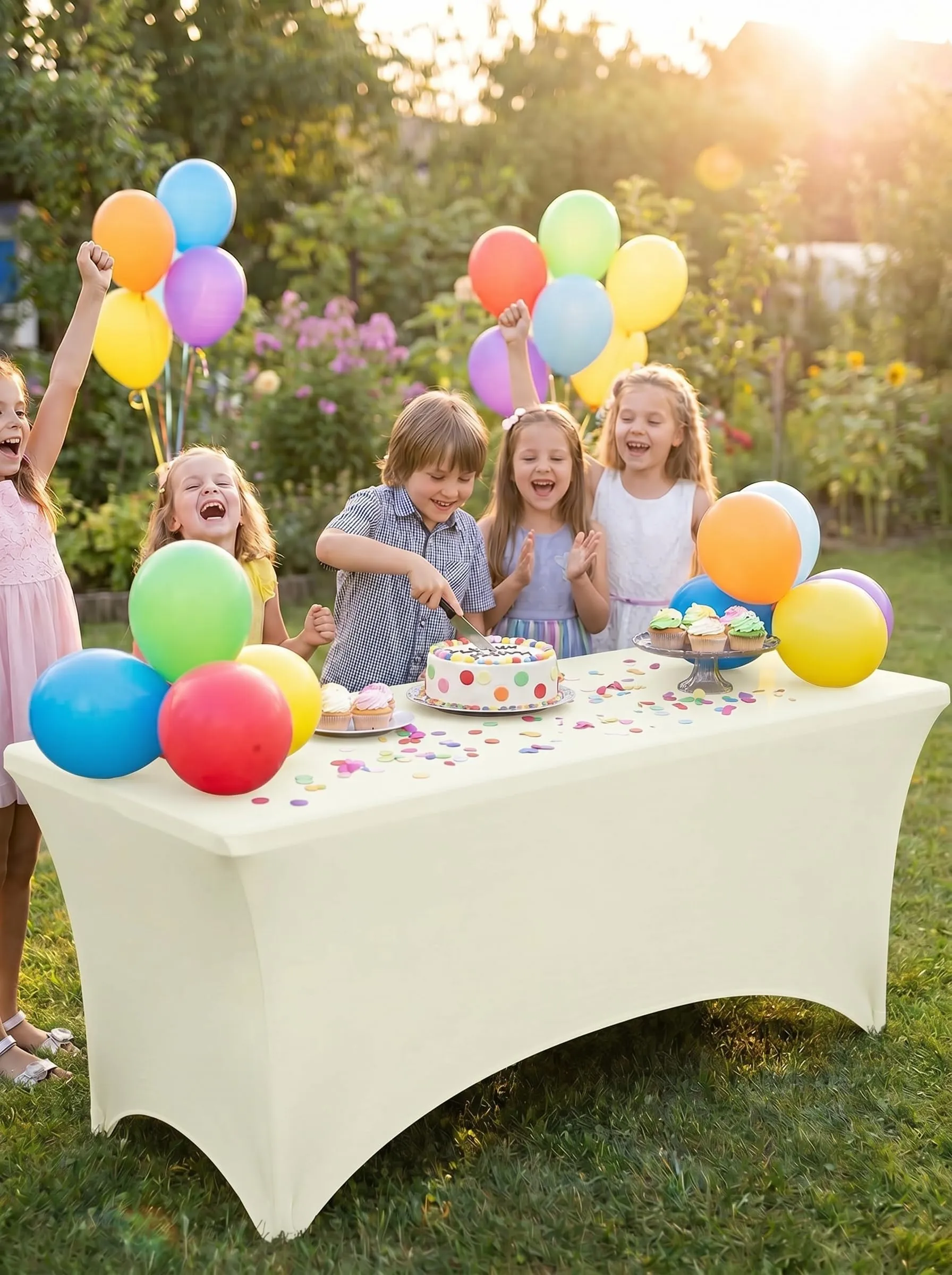 Utopia Kitchen Tovaglia Estensibile in Poliestere e Spandex, 244 cm, Avorio (Confezione da 2) - immagine 6