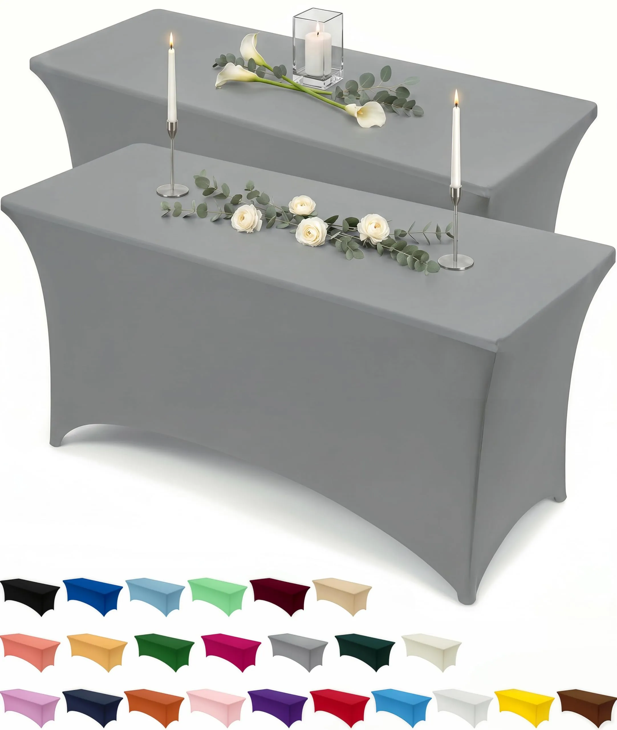Utopia Kitchen Tovaglia Estensibile in Poliestere e Spandex, 122 cm, Grigio (Confezione da 2) - immagine 1