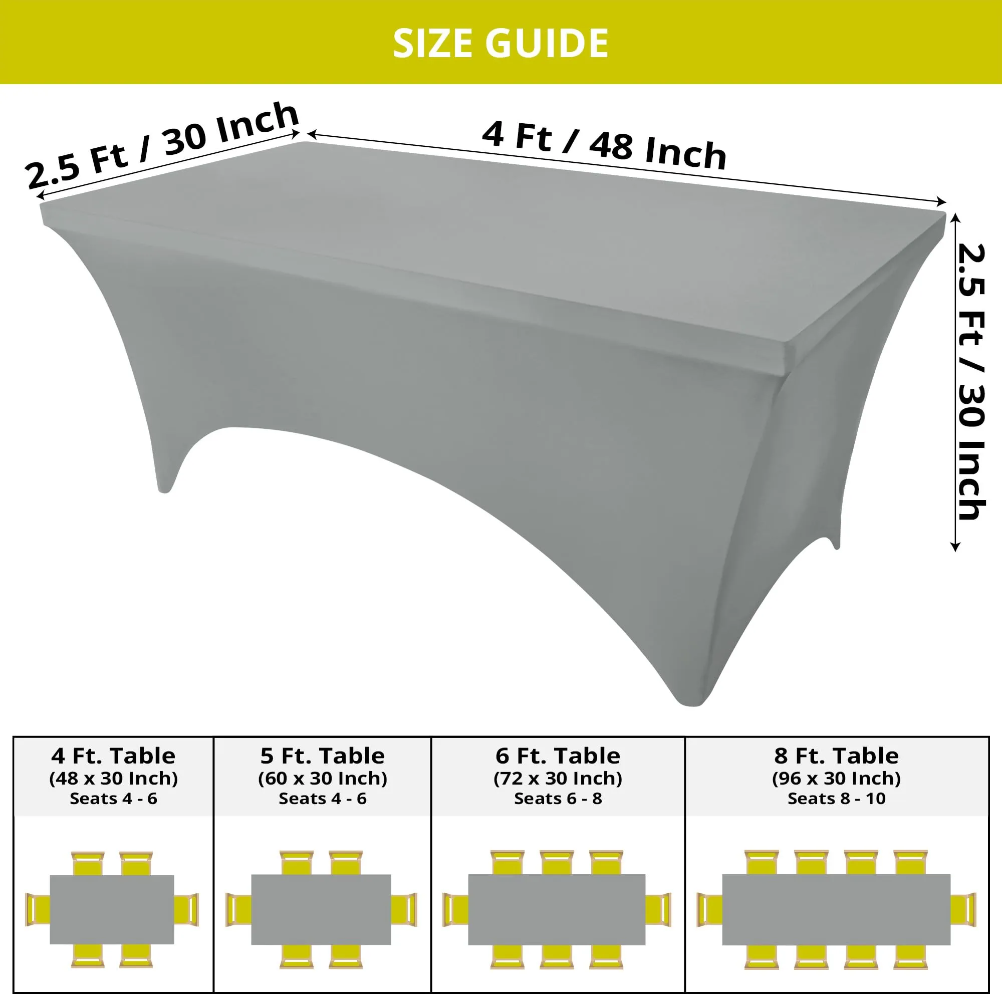 Utopia Kitchen Tovaglia Estensibile in Poliestere e Spandex, 122 cm, Grigio (Confezione da 2) - immagine 2