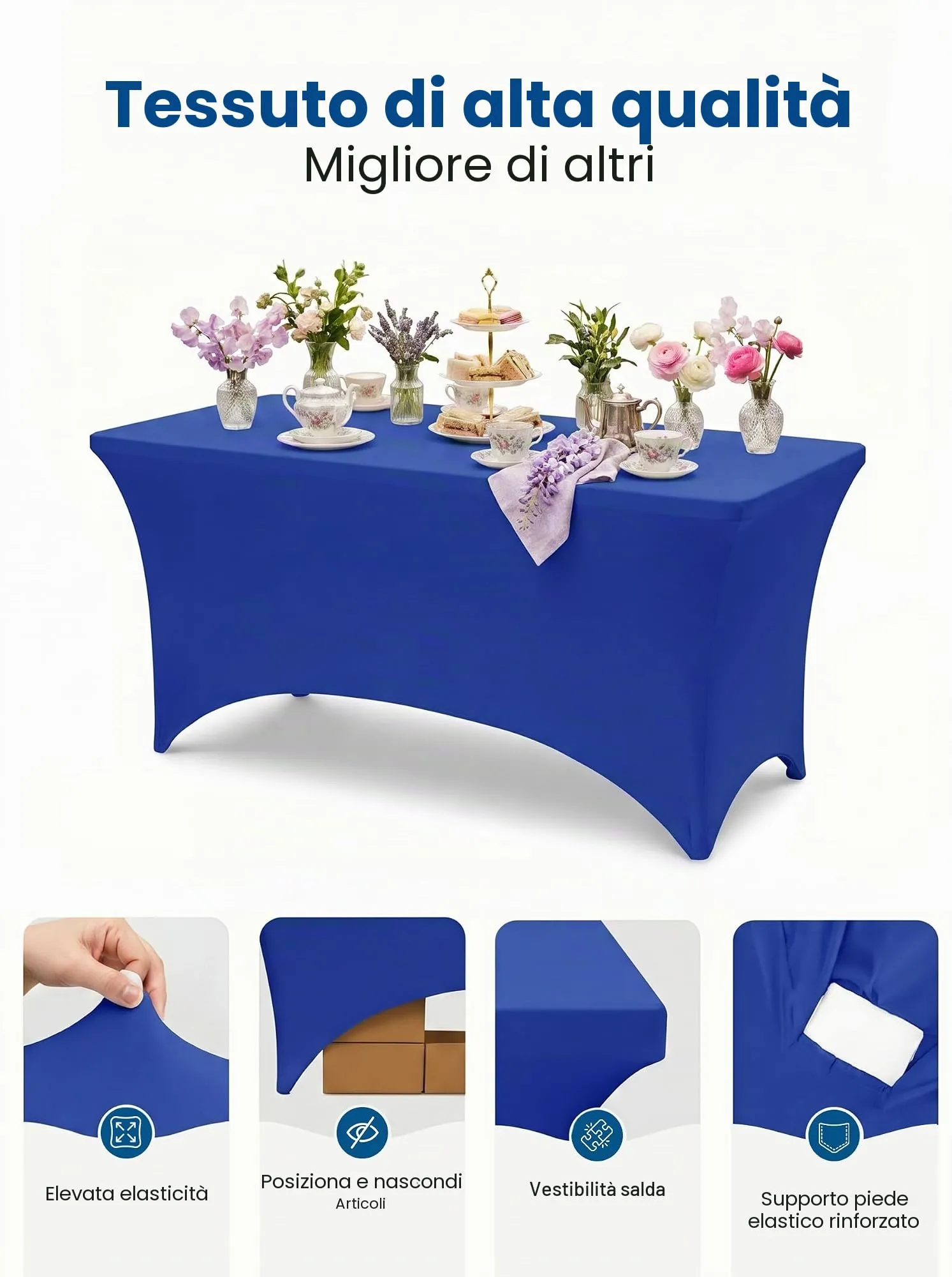 Utopia Kitchen Tovaglia Estensibile in Poliestere e Spandex, 4 Piedi (122 cm), Blu, Confezione da 2 - immagine 5