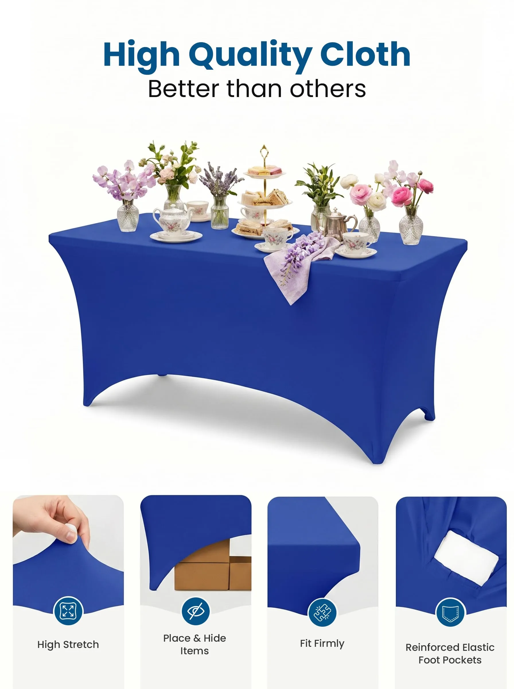 Utopia Kitchen Tovaglia Estensibile in Poliestere e Spandex, 244 cm, Blu (Confezione da 2) - immagine 5