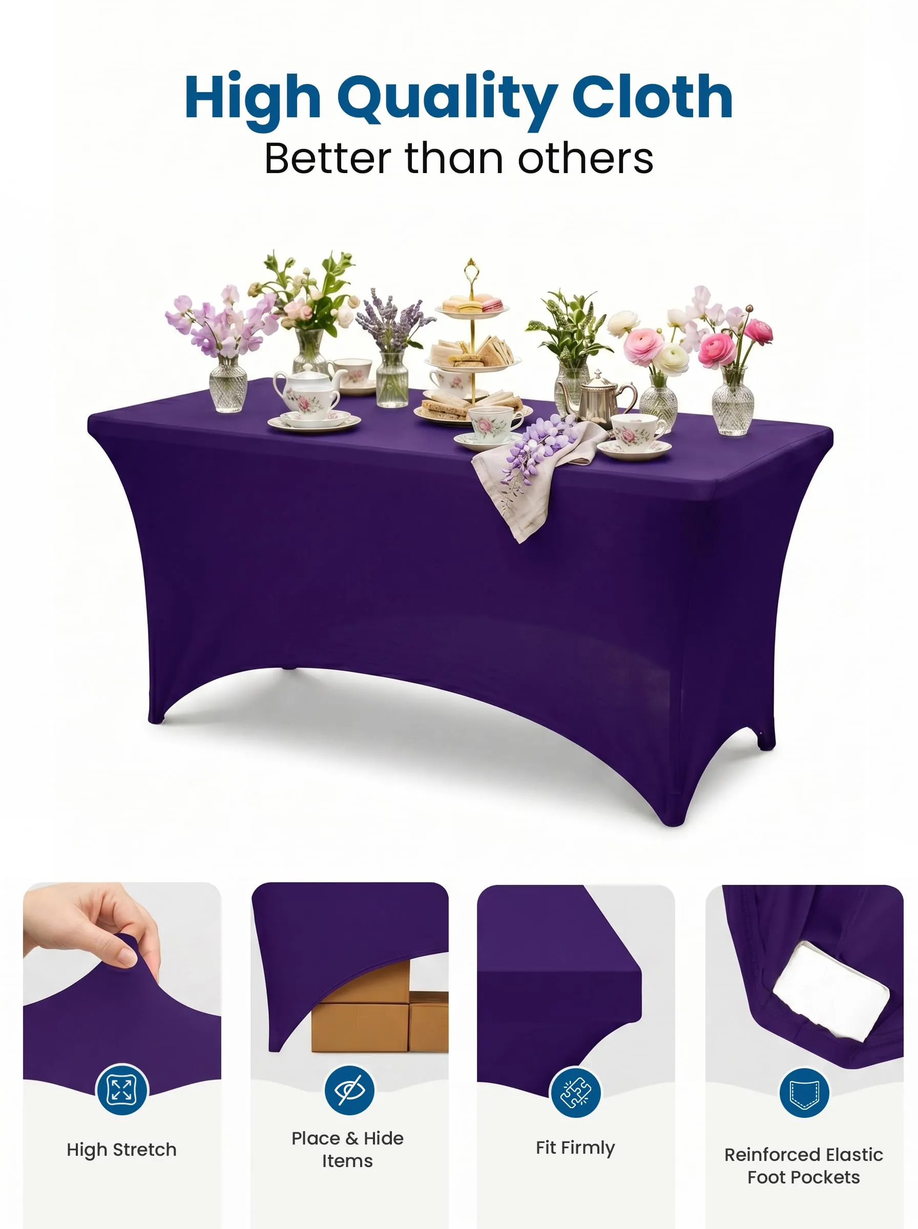 Utopia Kitchen Tovaglia Estensibile in Poliestere e Spandex, 244 cm (8 Piedi), Viola, Confezione da 2 - immagine 5