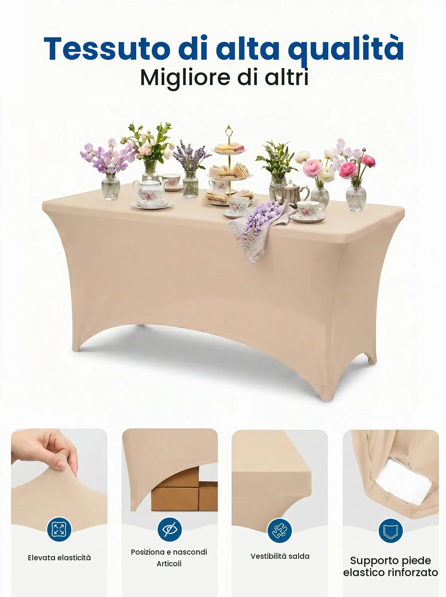 Utopia Kitchen Tovaglia Estensibile in Poliestere e Spandex, 4 Piedi (122 cm), Champagne, Confezione da 2 - immagine 5