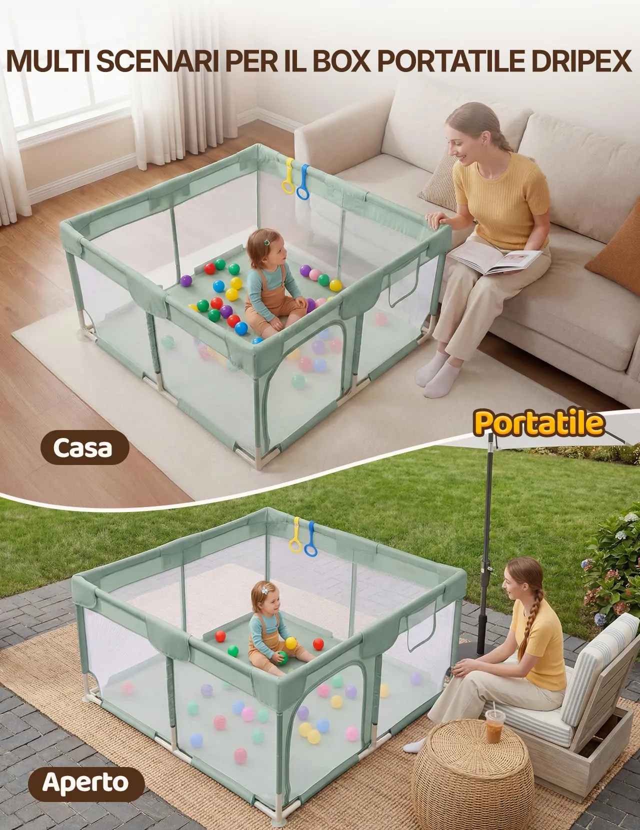 Dripex Box per Bambini Recinto Neonato, Small, Verde - immagine 2