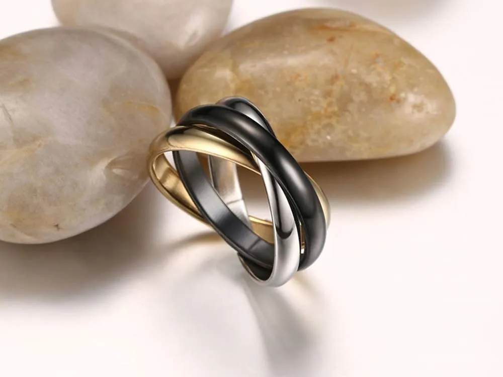 HIJONES Forever Love Anello Tricolore in Acciaio Inossidabile (Nero, 27) - immagine 2