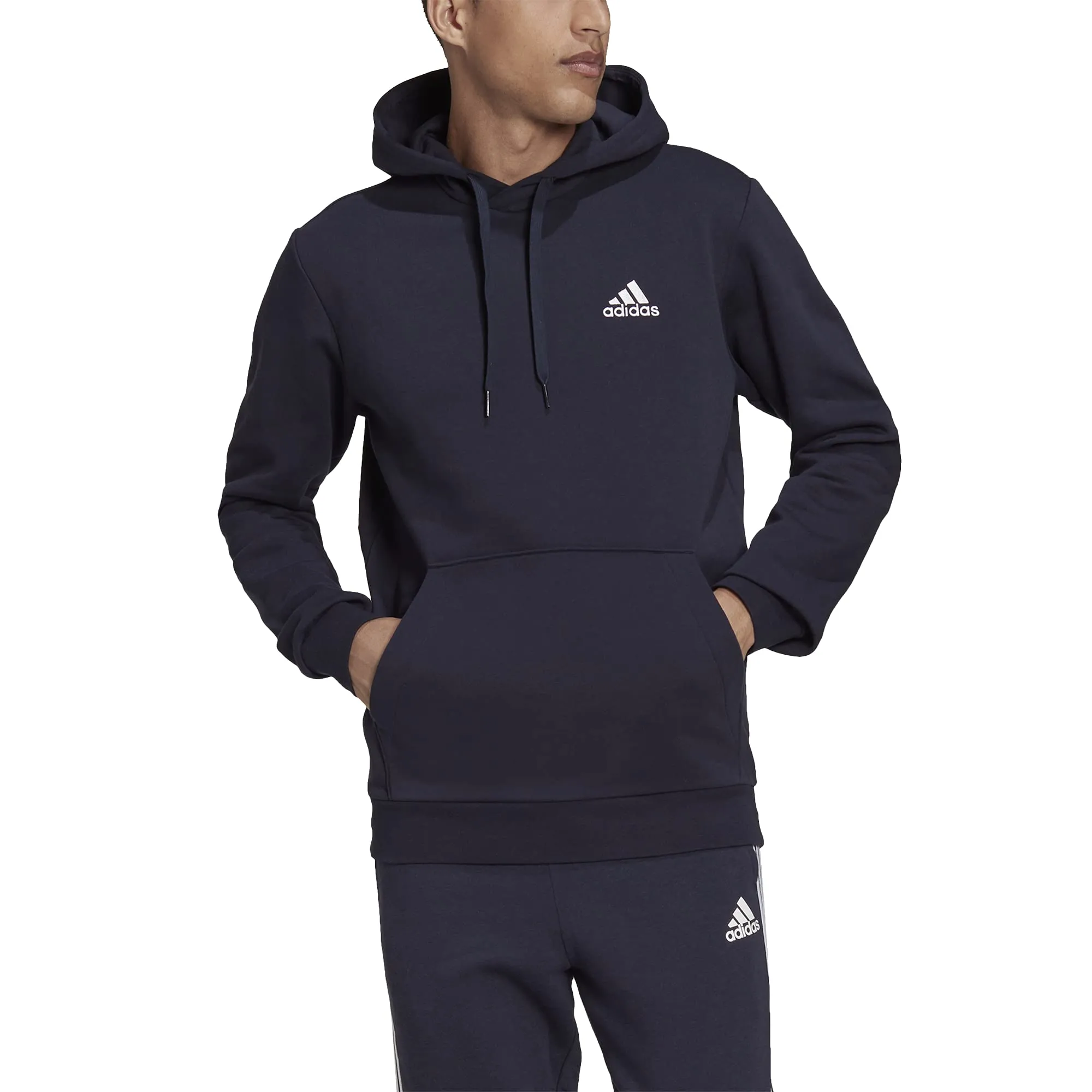 adidas Essentials Fleece Hoodie, Legend Ink/White, L Big Tall Men's - immagine 2