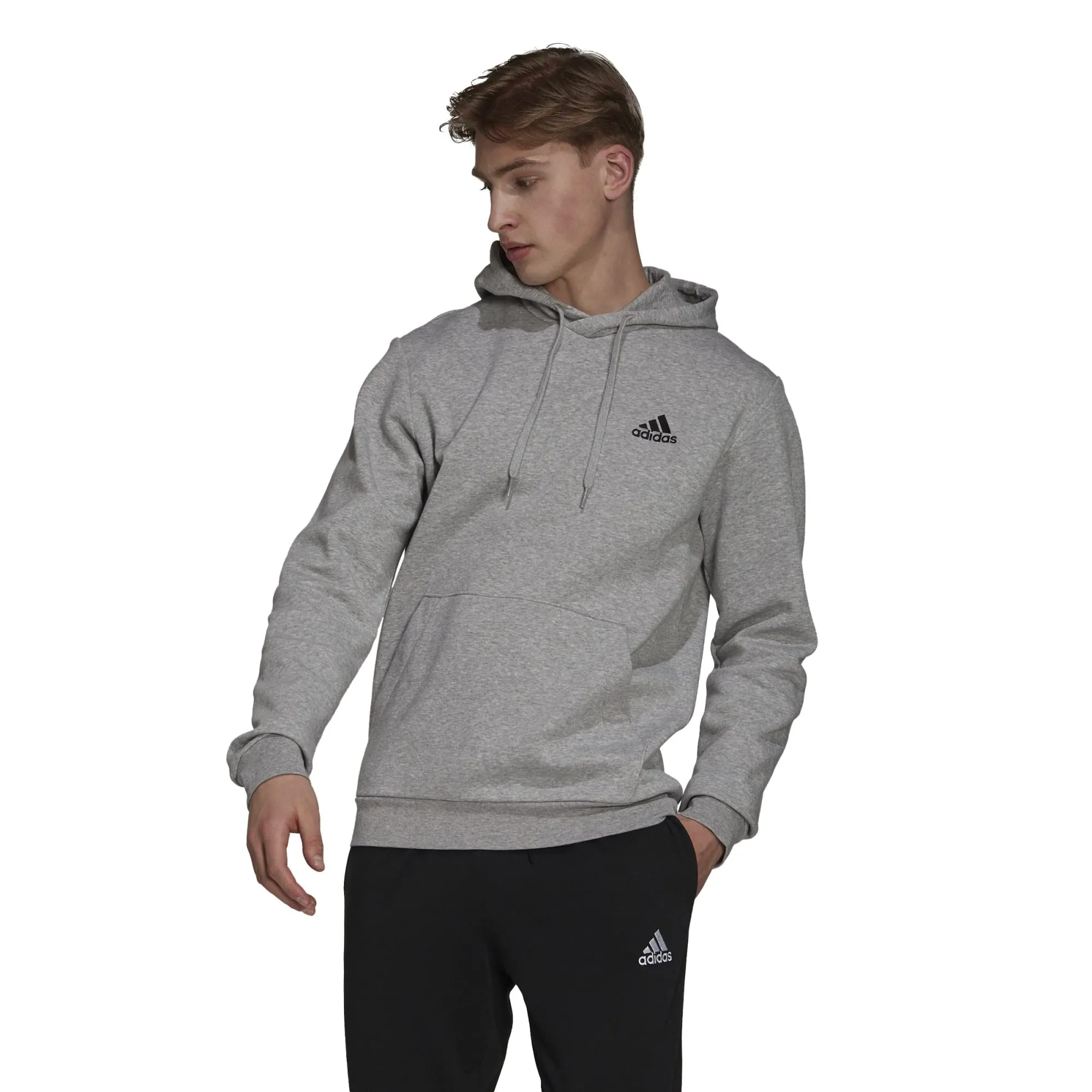 adidas Essentials Fleece Hoodie - Medium Grey Heather/Black - S Uomo - immagine 2