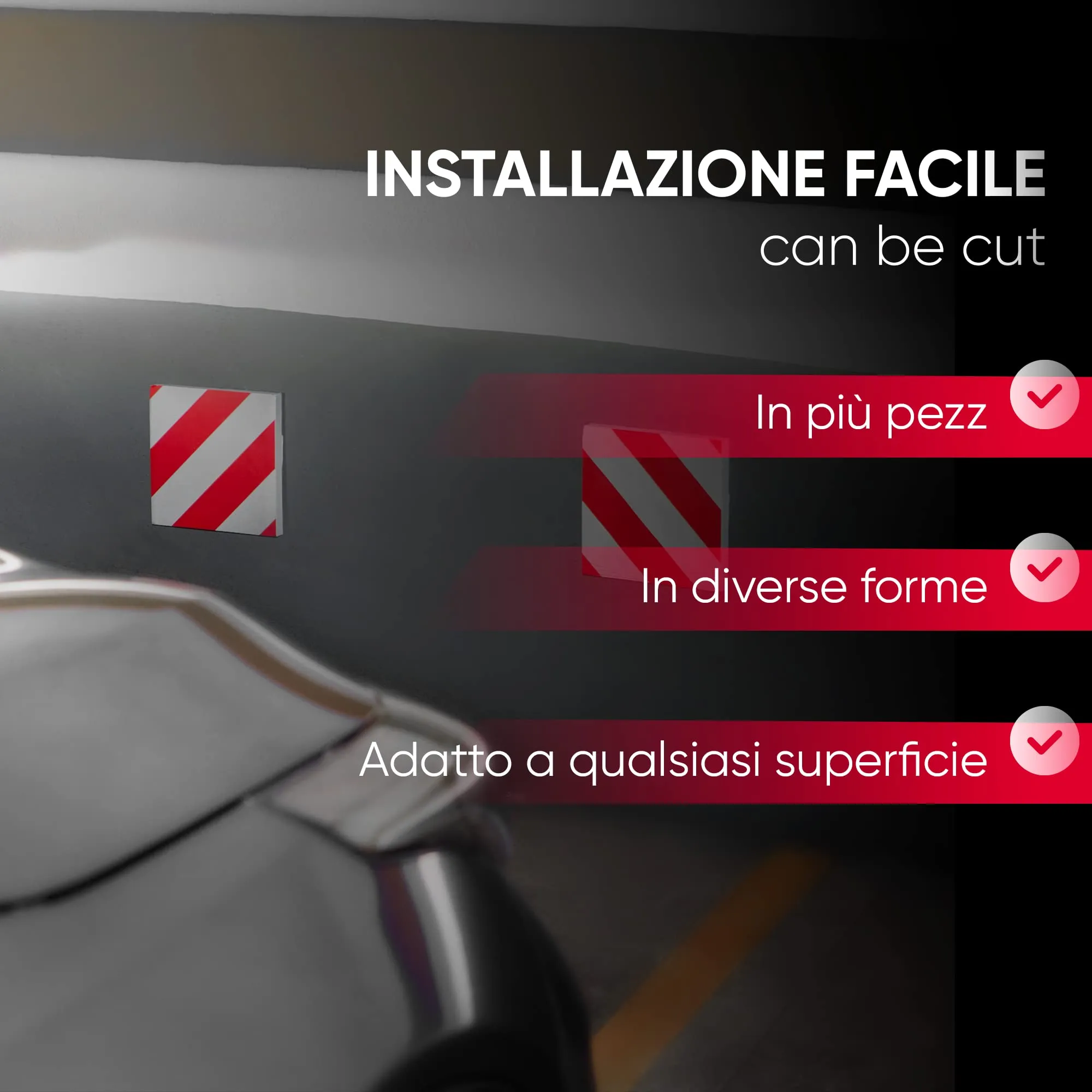 NURADA Paracolpi Garage Protezione Portiere Auto, Pack 5 Paraspigoli Gommapiuma (2 unità 40x20x2cm + 2 unità 20x20x2cm) Rosso - immagine 6