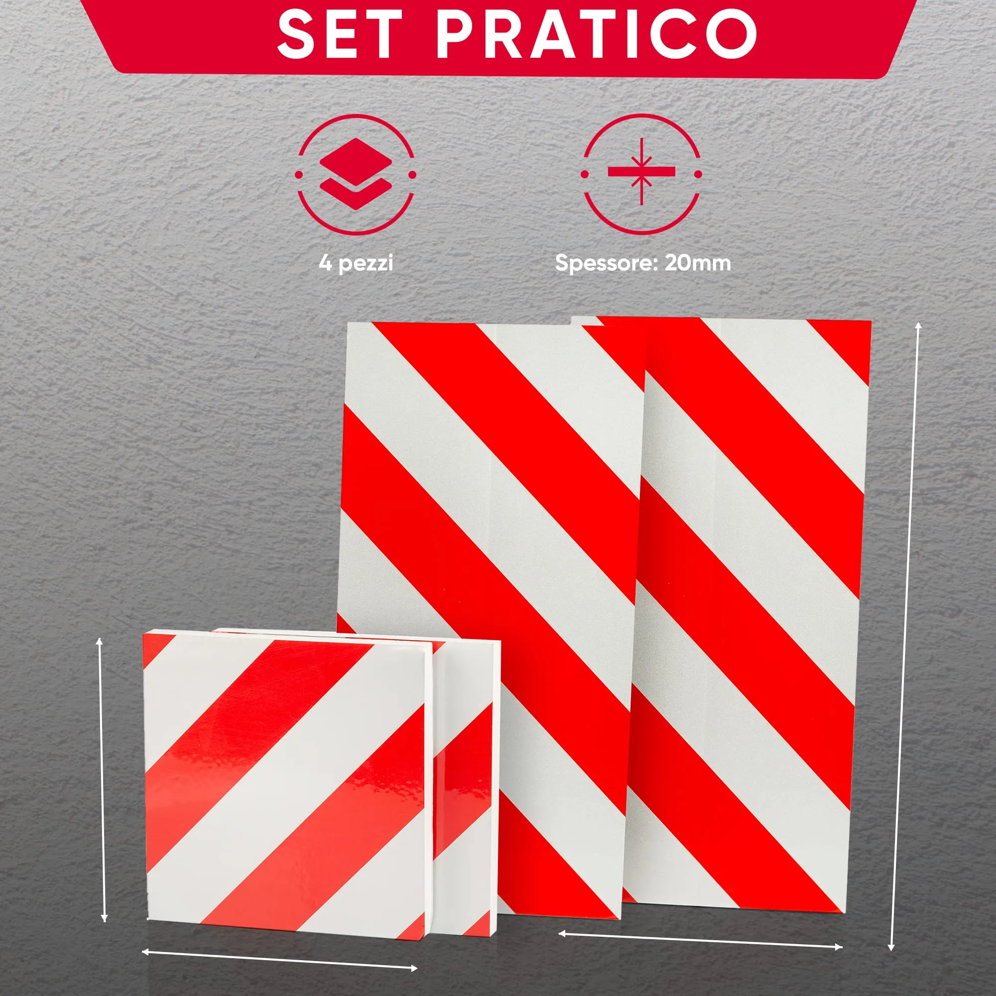 NURADA Paracolpi Garage Protezione Portiere Auto, Pack 5 Paraspigoli Gommapiuma (2 unità 40x20x2cm + 2 unità 20x20x2cm) Rosso - immagine 7