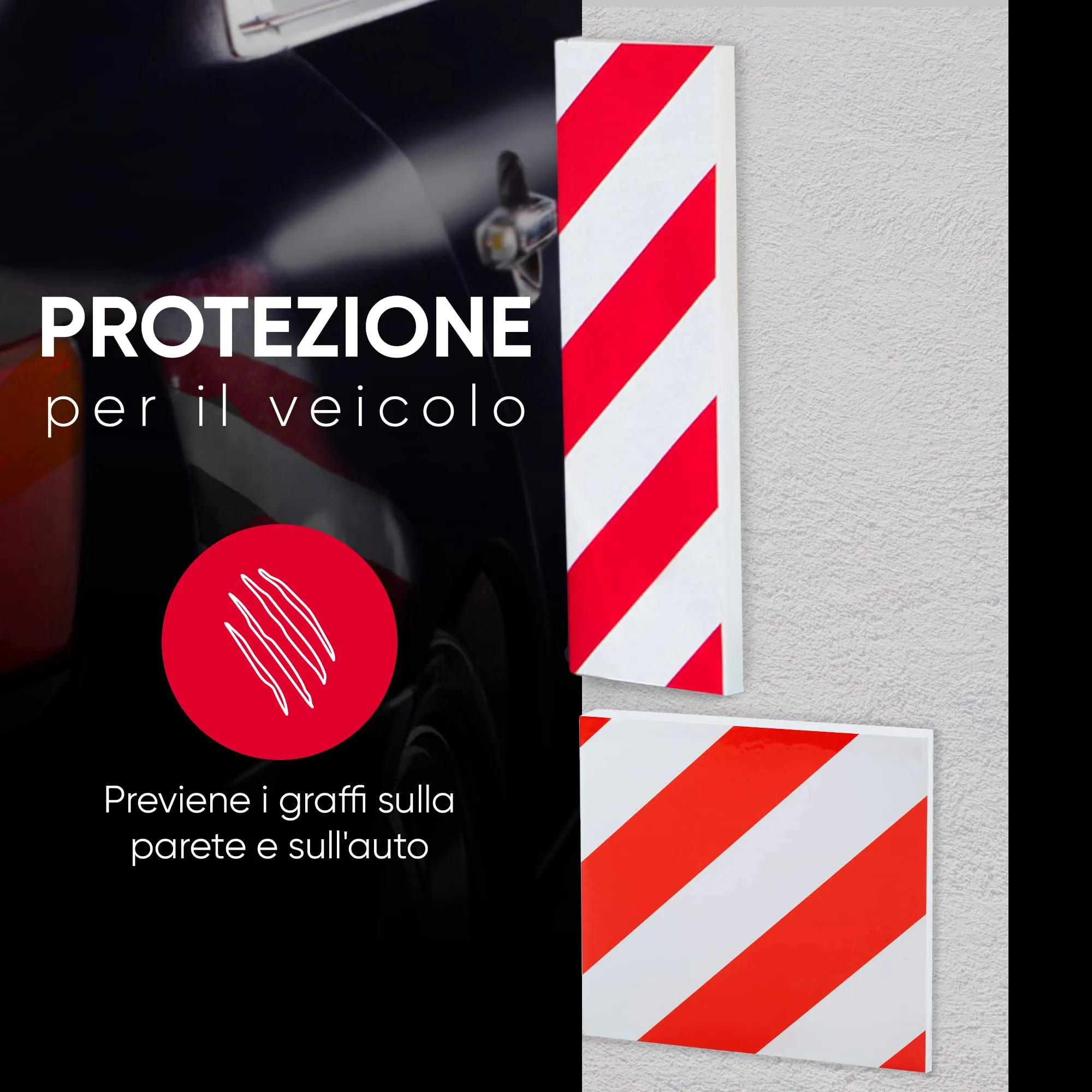 NURADA Paracolpi Garage Protezione Portiere Auto e Pareti, Gommapiuma (4 unità 40x20x2cm + 2 unità 20x20x2cm), Rosso - immagine 2
