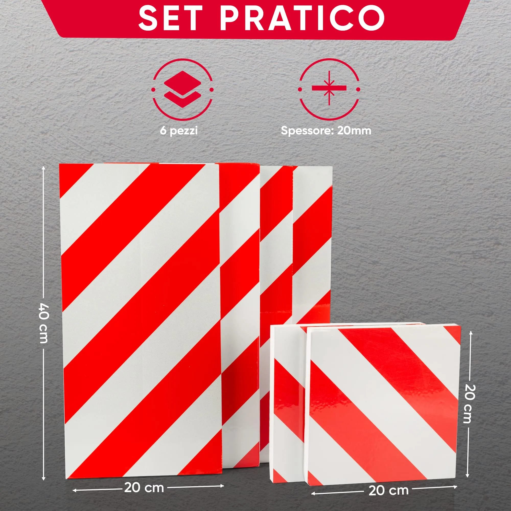 NURADA Paracolpi Garage Protezione Portiere Auto e Pareti, Gommapiuma (4 unità 40x20x2cm + 2 unità 20x20x2cm), Rosso - immagine 7