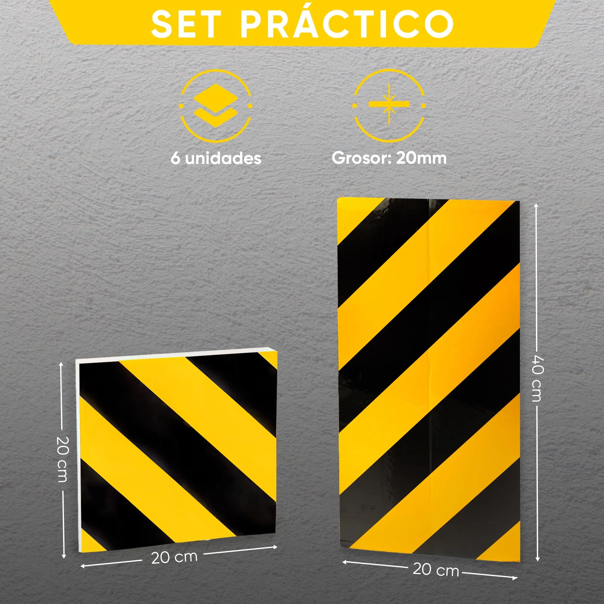 NURADA Paracolpi Garage Protezione Portiere Auto Paraspigoli Gommapiuma Giallo (4 unità 40x20x2cm + 2 unità 20x20x2cm) - immagine 5
