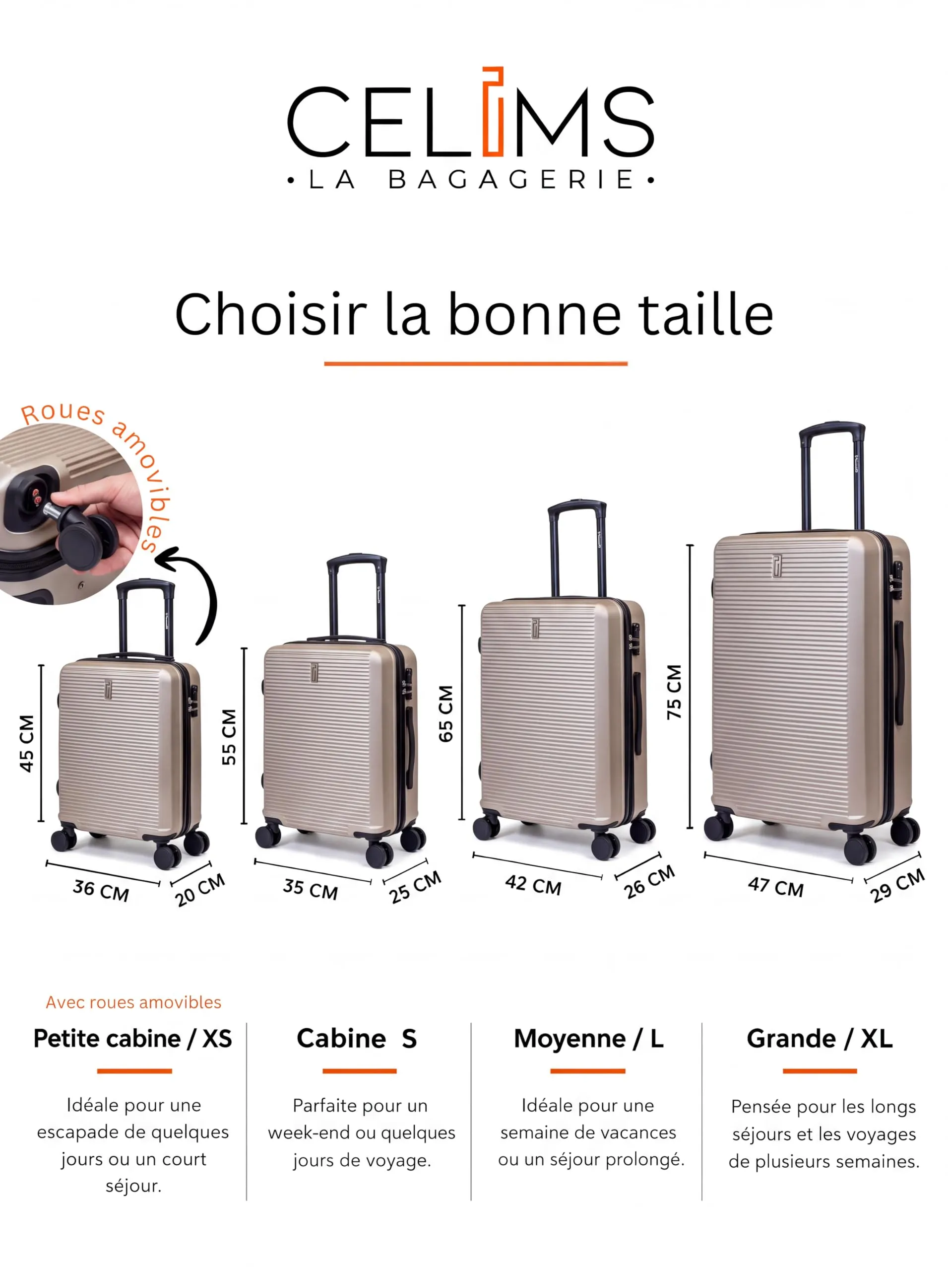 CELIMS Set Valigie 5 Pezzi in ABS - Champagne - immagine 3