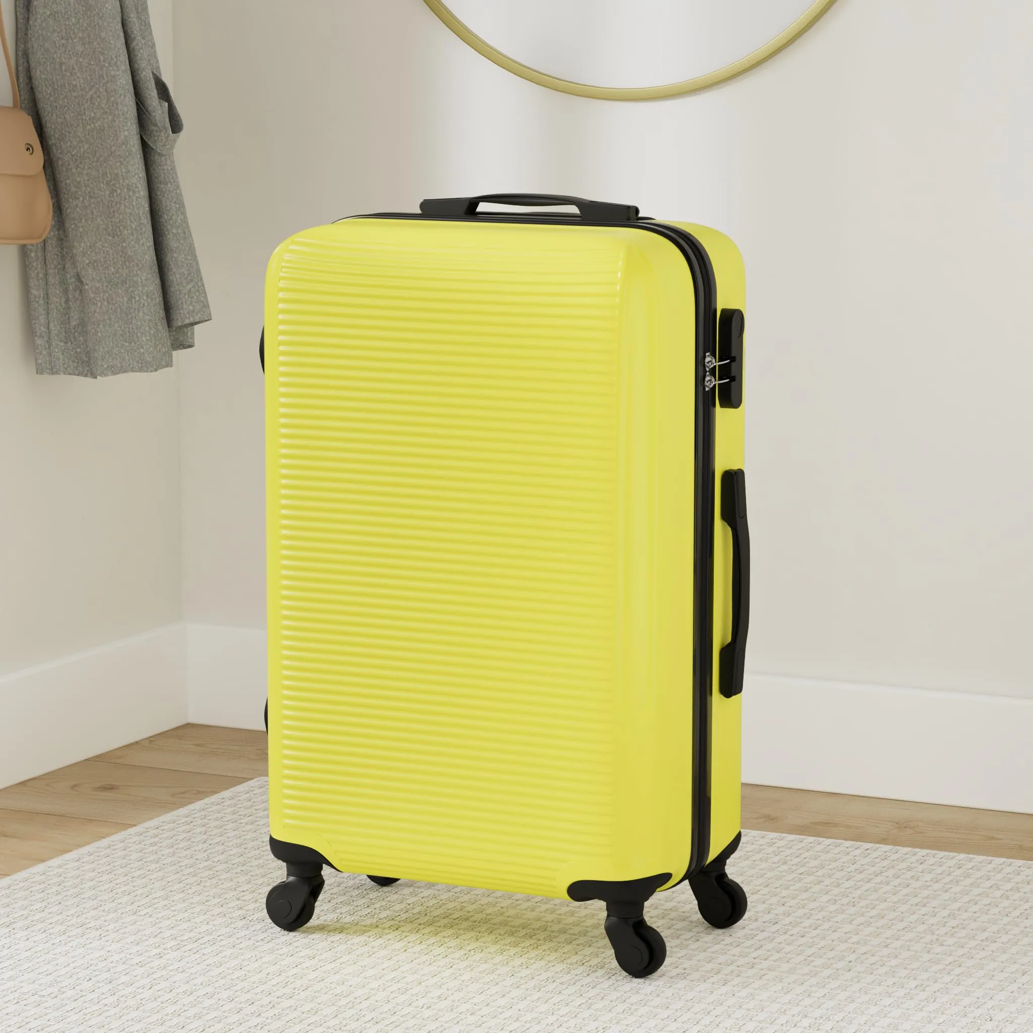 CELIMS Valigia Rigida Media 65cm ABS con Lucchetto Integrato e 4 Ruote, Giallo - immagine 2
