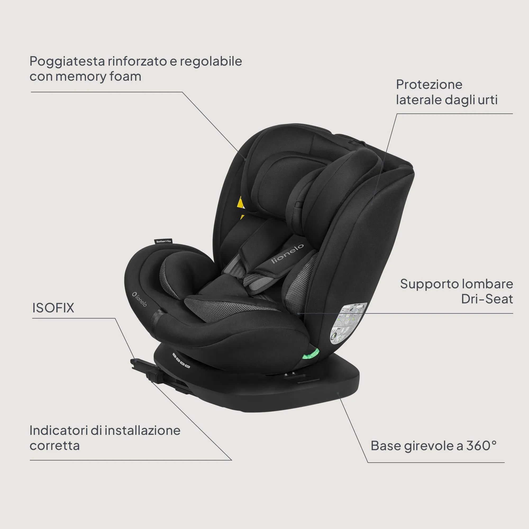 Lionelo Bastiaan i-Size Seggiolino Auto Evolutivo 4 in 1 40-150 cm ISOFIX - immagine 10
