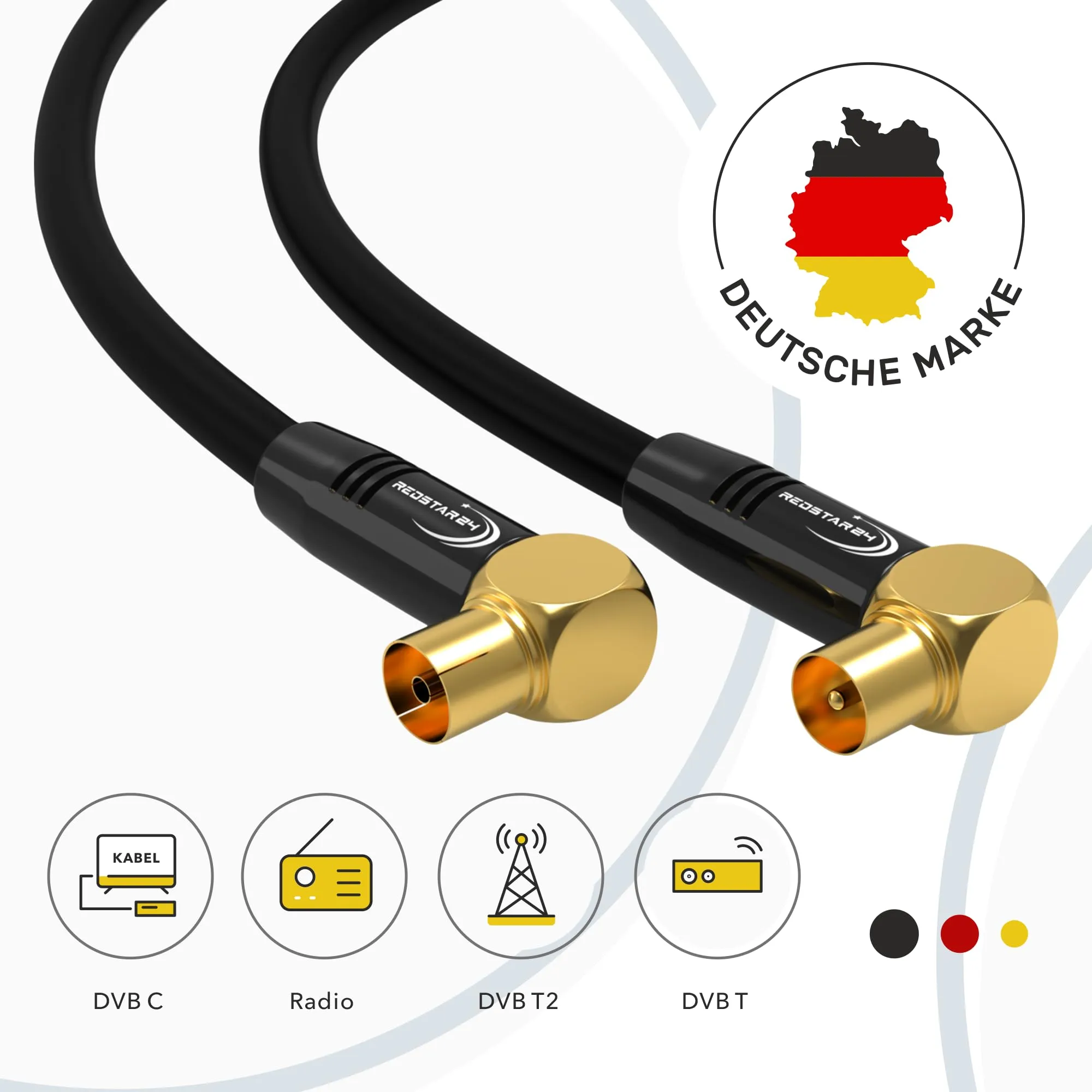 RedStar24 Cavo Antenna Coassiale 1m Nero, 90° Angolato Maschio a Femmina, HDTV per TV, Radio, DVB-T/T2, DVB-C, DAB - immagine 2