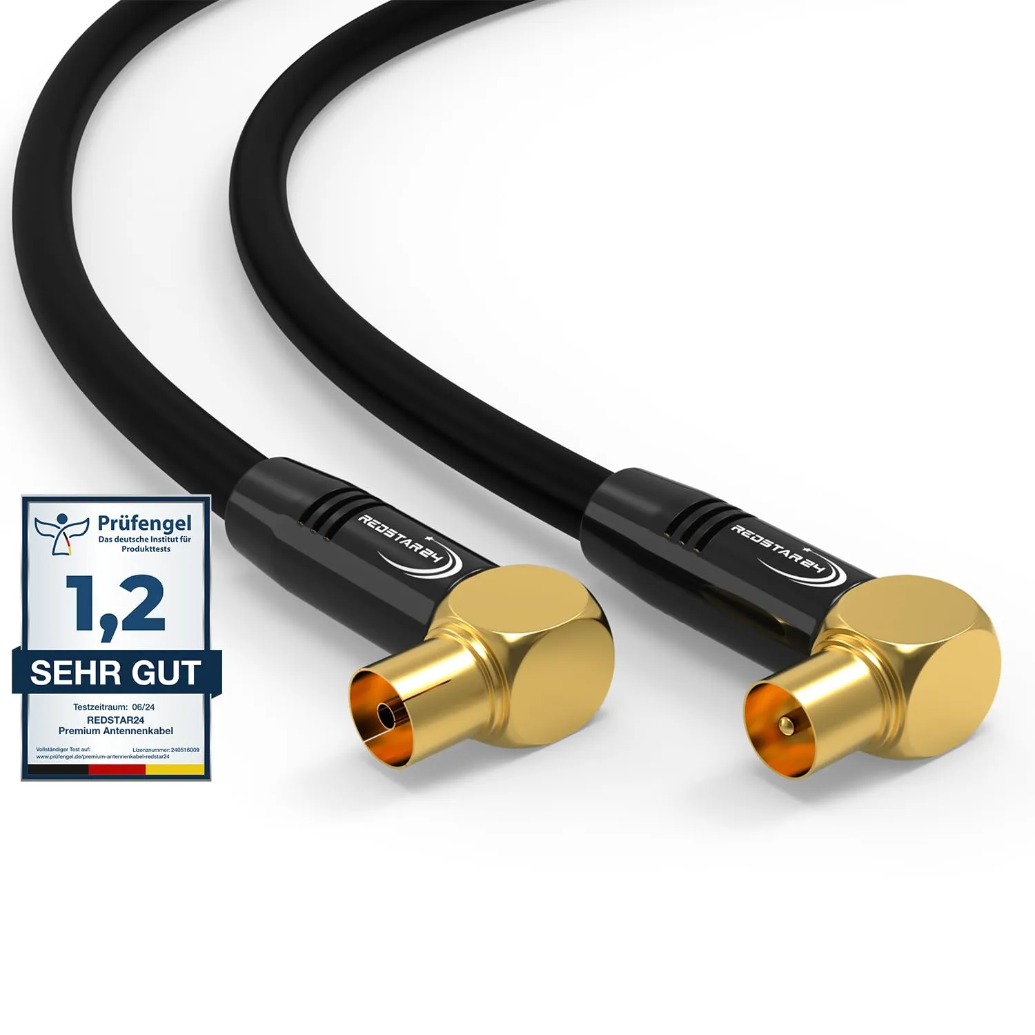 RedStar24 Cavo Antenna Coassiale 15m Nero, 90° Angolato Maschio a Femmina, Compatibile con TV, Radio, DVB-T/T2, DVB-C, DAB - immagine 1