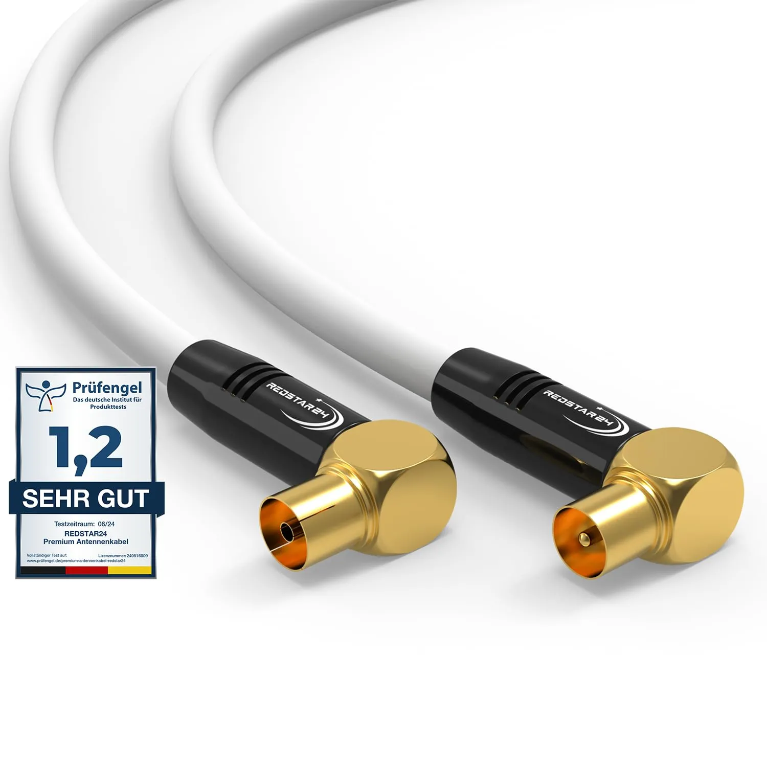 RedStar24 Cavo Antenna Coassiale 1m Bianco, 90° Angolato Maschio a Femmina per TV, Radio, DVB-T/T2, DVB-C, DAB - immagine 1