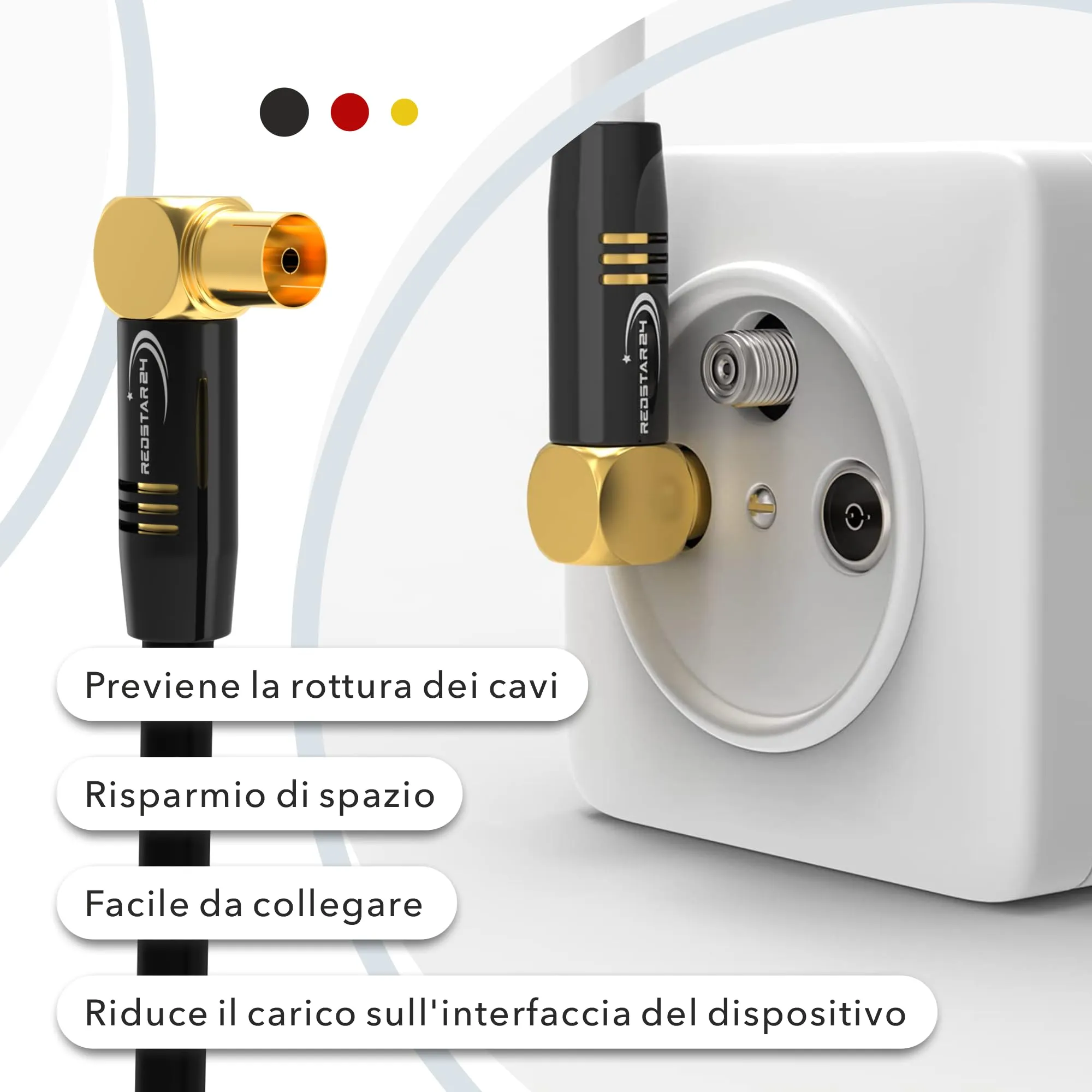 RedStar24 Cavo Antenna 2m Nero, 90° Angolato Coassiale, Maschio a Femmina, Compatibile con TV, Radio, DVB-T/T2, DVB-C, DAB - immagine 5