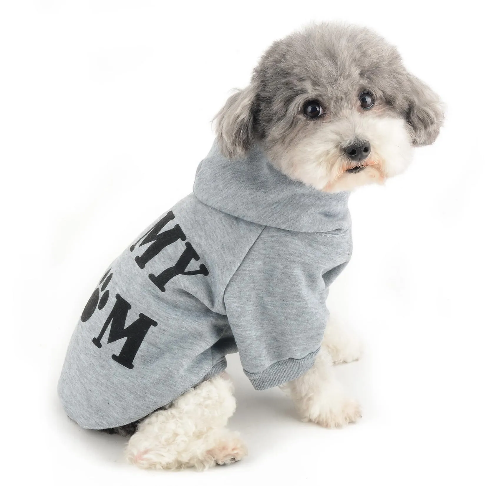 Zunea Felpa con Cappuccio per Cani con Foro per Pettorina I Love My Mom, Grigio, M - immagine 8