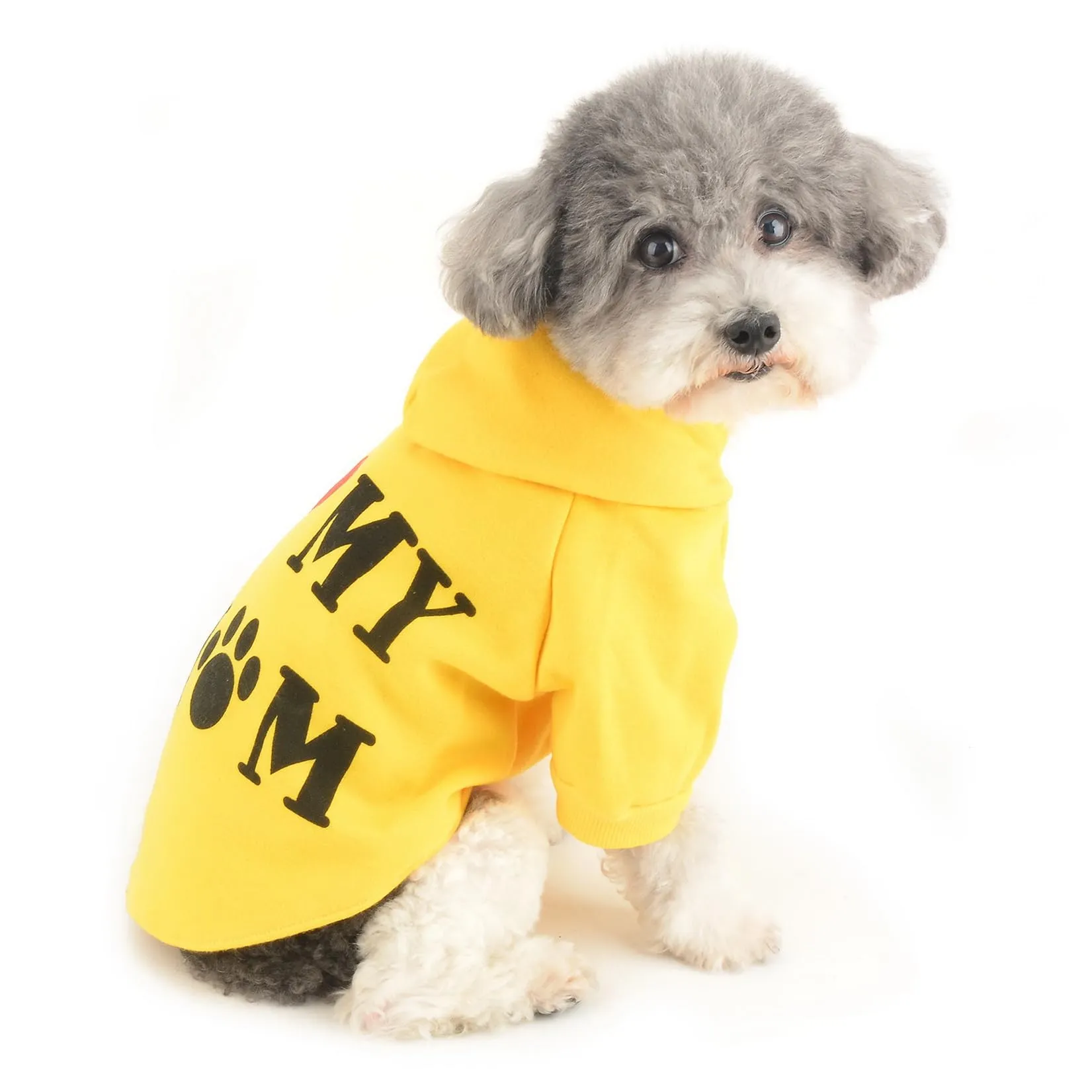 Zunea Felpa con Cappuccio per Cani con Foro per Pettorina, I Love My Mom, Giallo, L - immagine 8