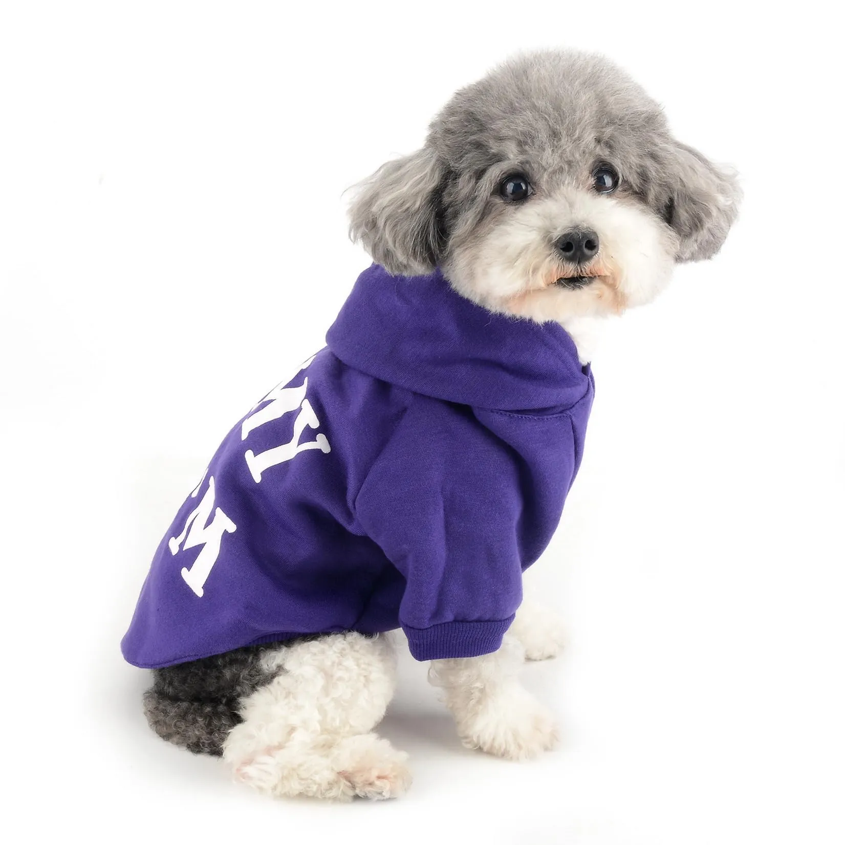 Zunea Felpa con Cappuccio per Cani di Piccola Taglia con Foro per Pettorina, I Love My Mom, Viola S - immagine 8