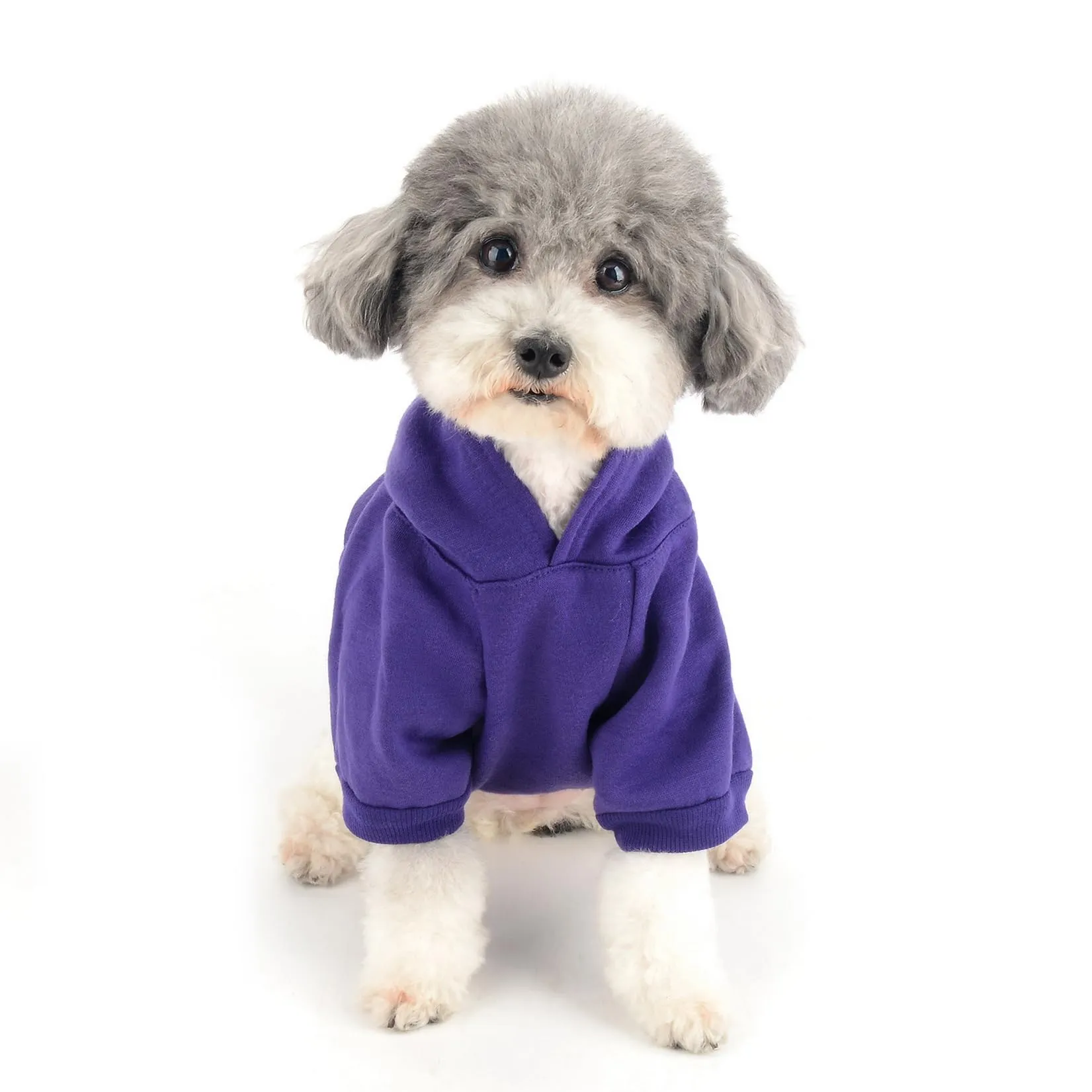Zunea Felpa con Cappuccio per Cani di Piccola Taglia, Stampa I Love My Mom, Foro per Pettorina, Viola, M - immagine 7