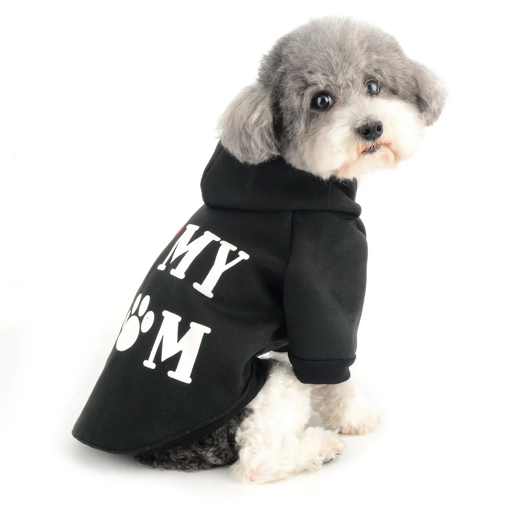 Zunea Felpa con Cappuccio per Cani con Foro per Pettorina, I Love My Mom, Nero, S - immagine 8
