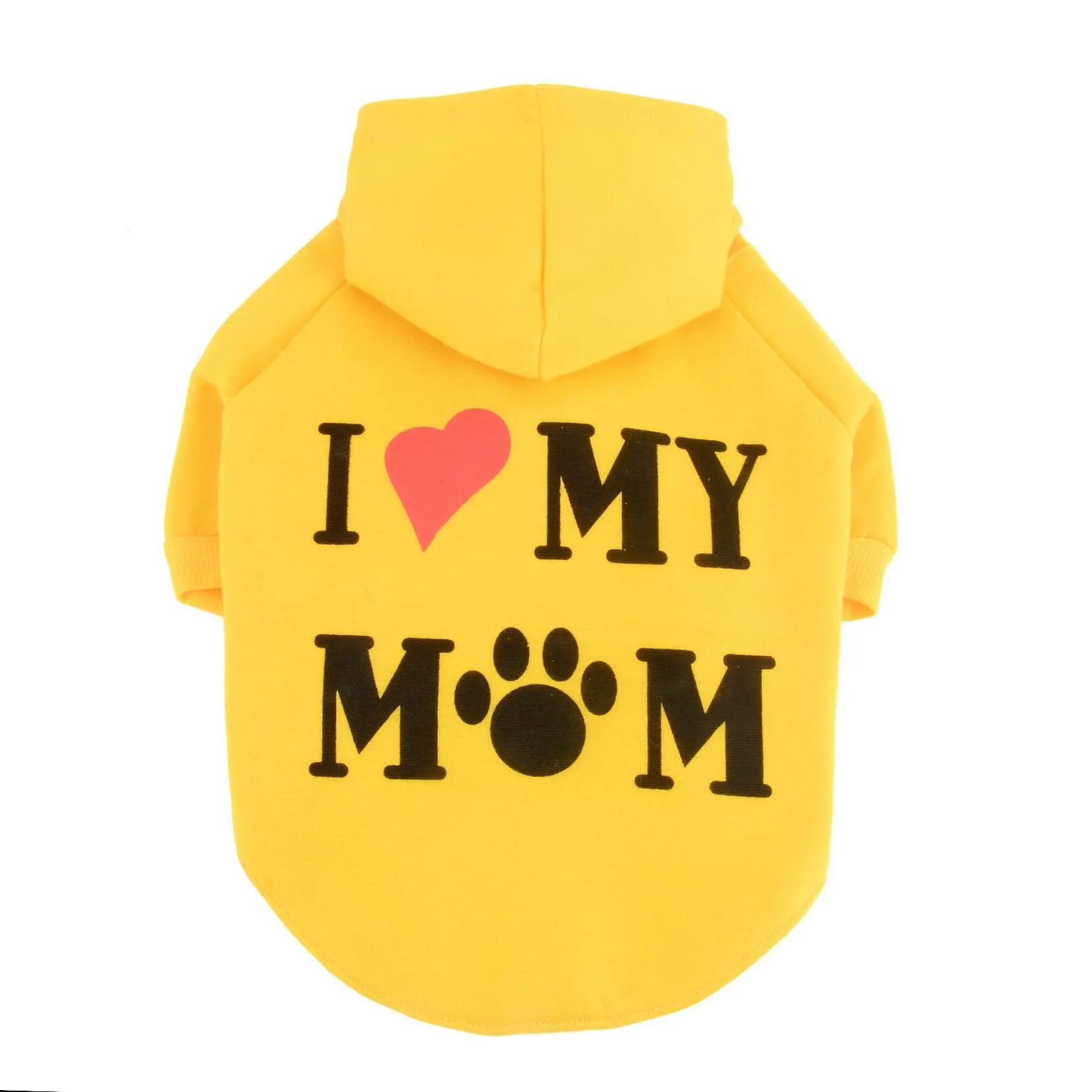 Zunea Felpa con Cappuccio per Cani con Foro per Pettorina I Love My Mom, Giallo, XL - immagine 5