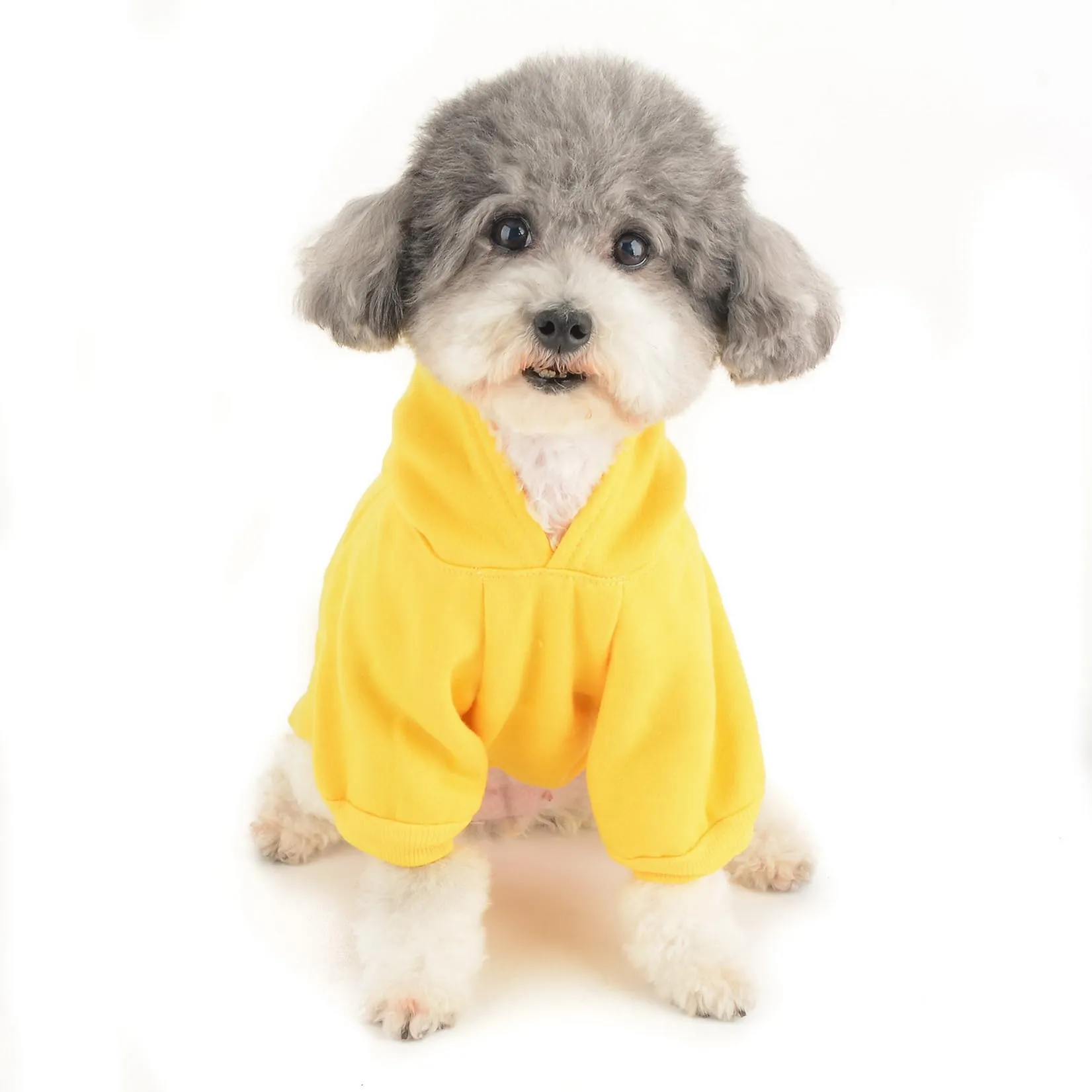 Zunea Felpa con Cappuccio per Cani con Foro per Pettorina I Love My Mom, Giallo, XL - immagine 7